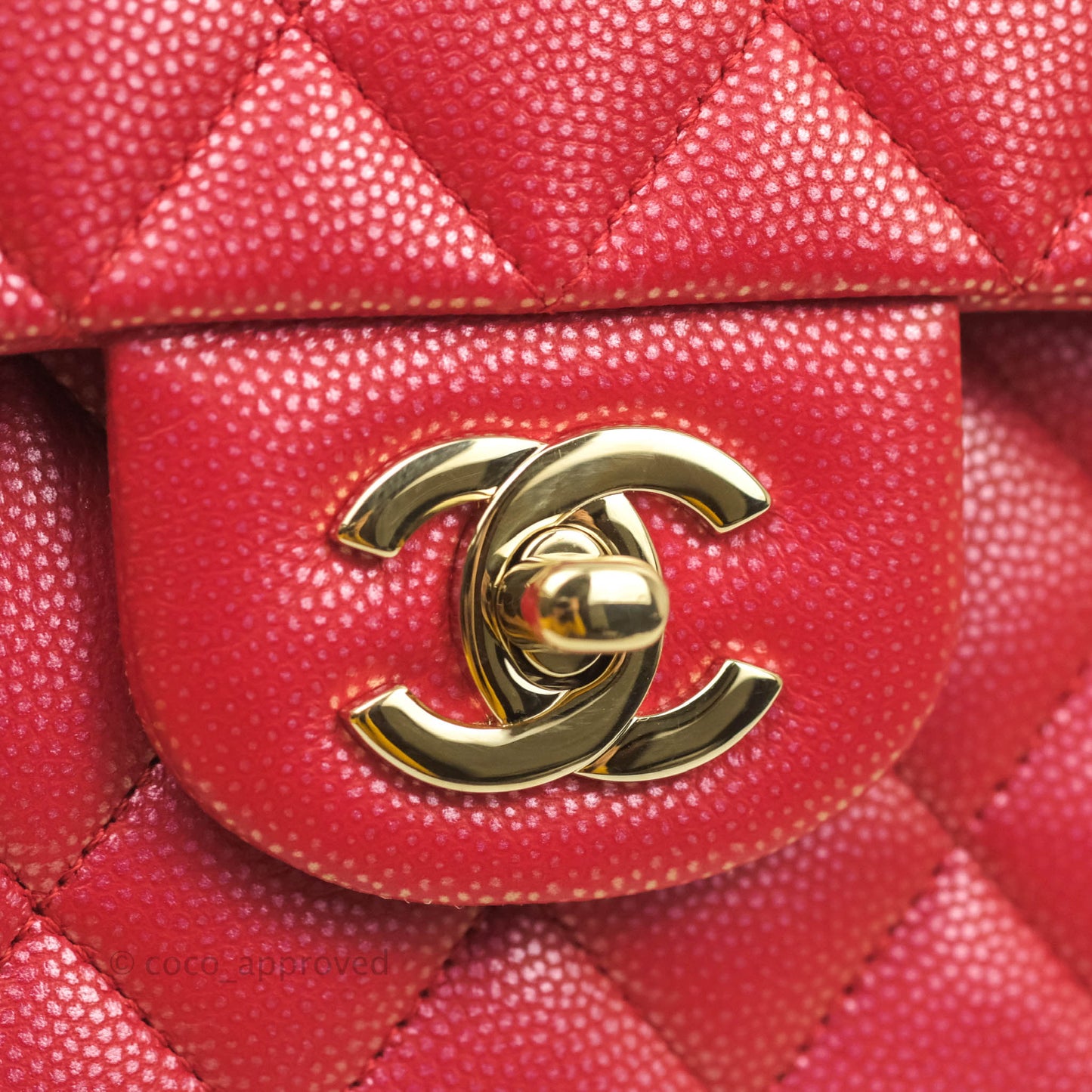 Chanel Classic M/L Medium Double Flap Iridescent Red Caviar Gold Hardware 21S