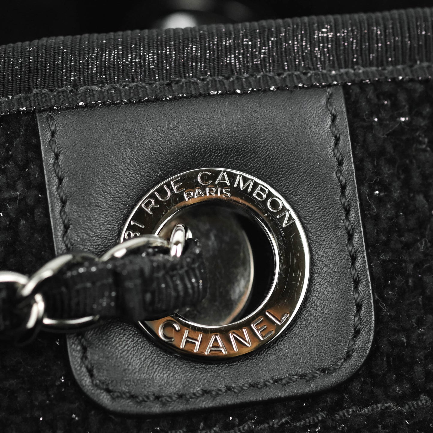 Chanel Medium Deauville Black Glitter Lurex Tote Bag 19A