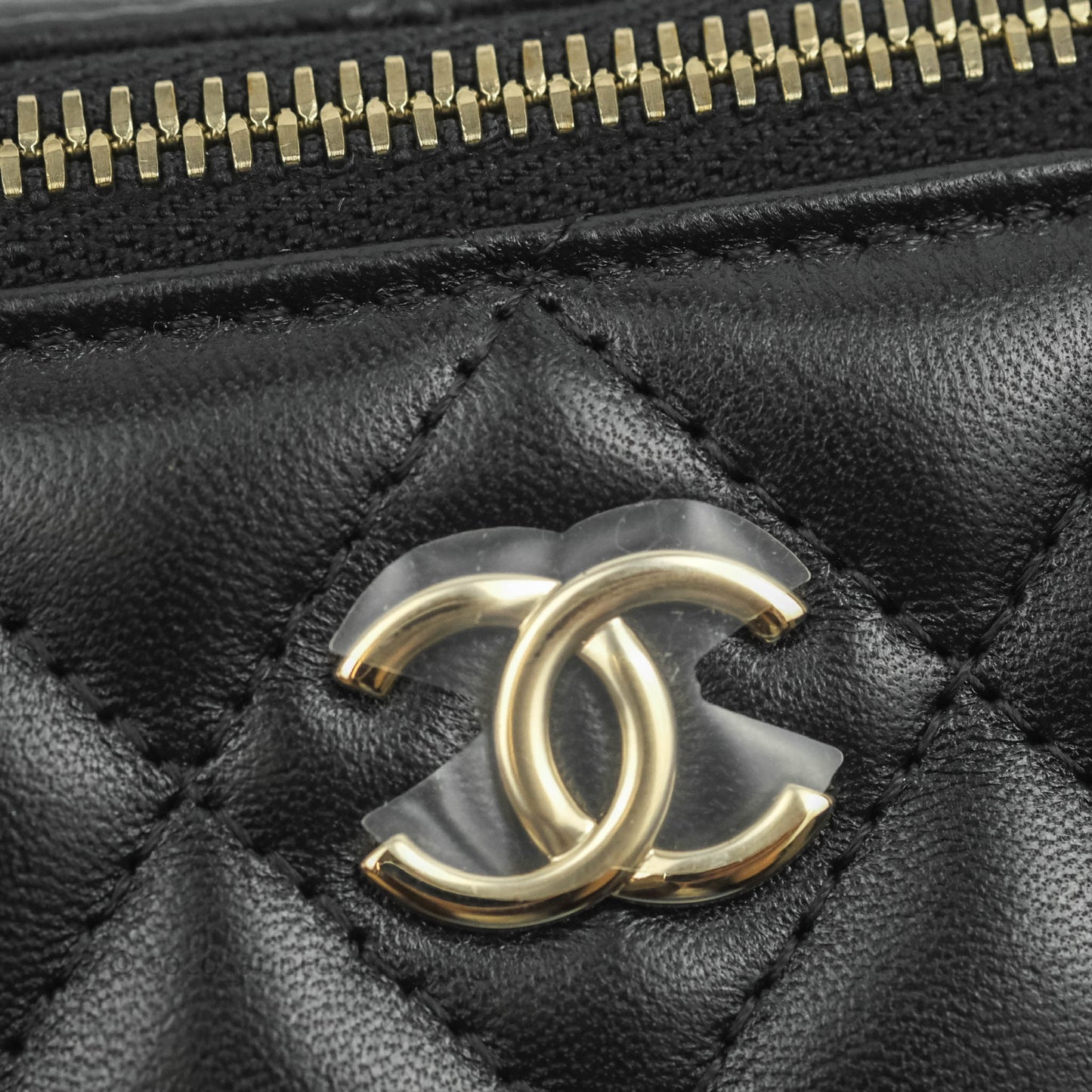 Chanel Classic Vanity Rectangular Top Handle With Chain Black Lambskin Gold Hardware