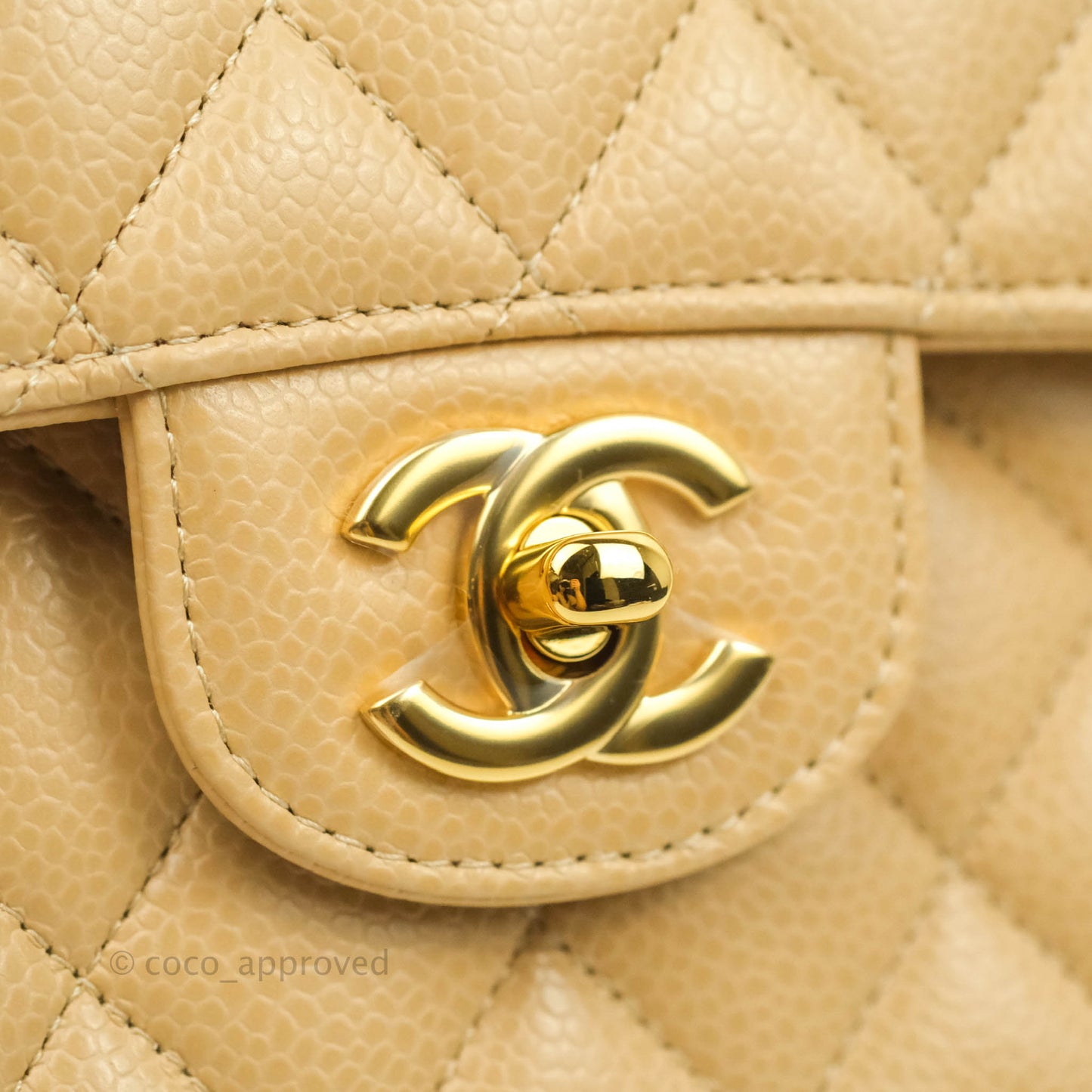 Chanel Classic M/L Medium Double Flap Beige Caviar Gold Hardware