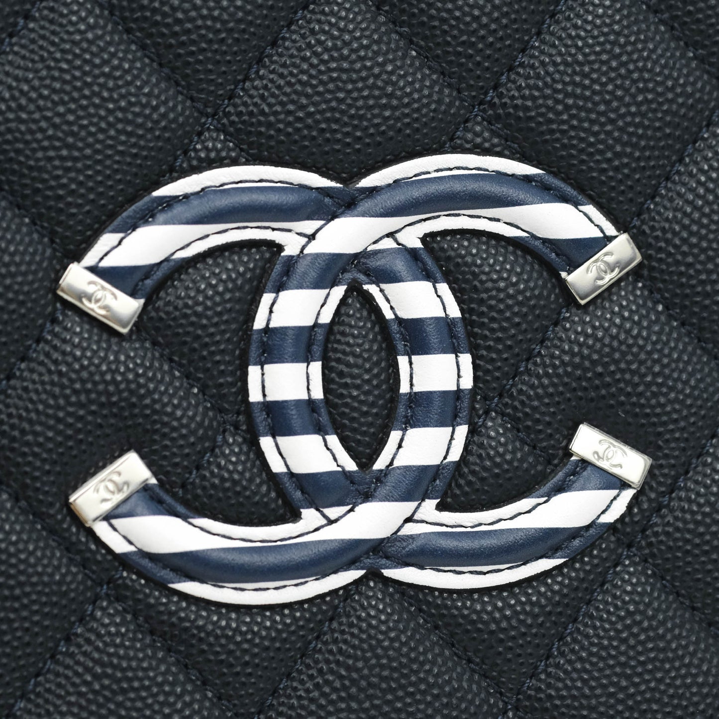 Chanel Quilted Small CC Filigree Vanity Case Navy Caviar 19C