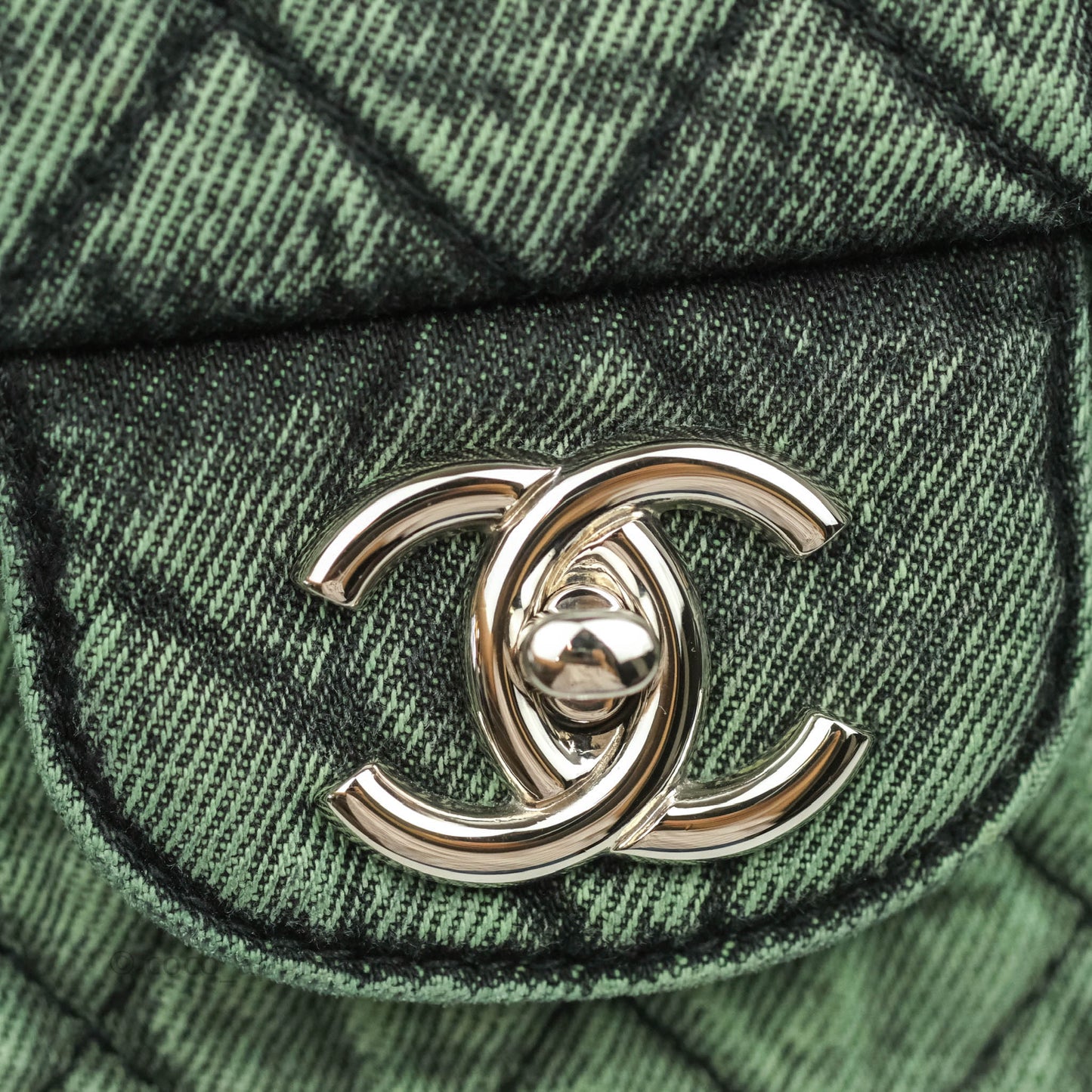 Chanel Small XXL Denimpression Flap Bag Aged Green Denim Silver Hardware