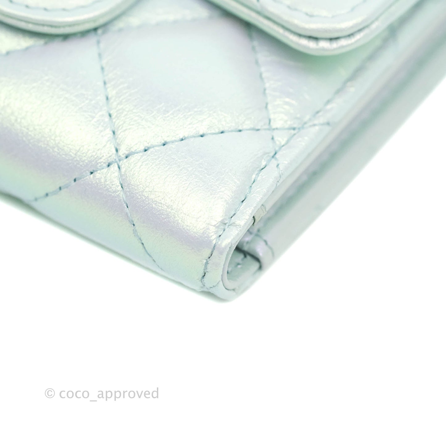 Chanel Classic Short Flap Wallet Iridescent Light Blue Calfskin Silver Hardware 21K