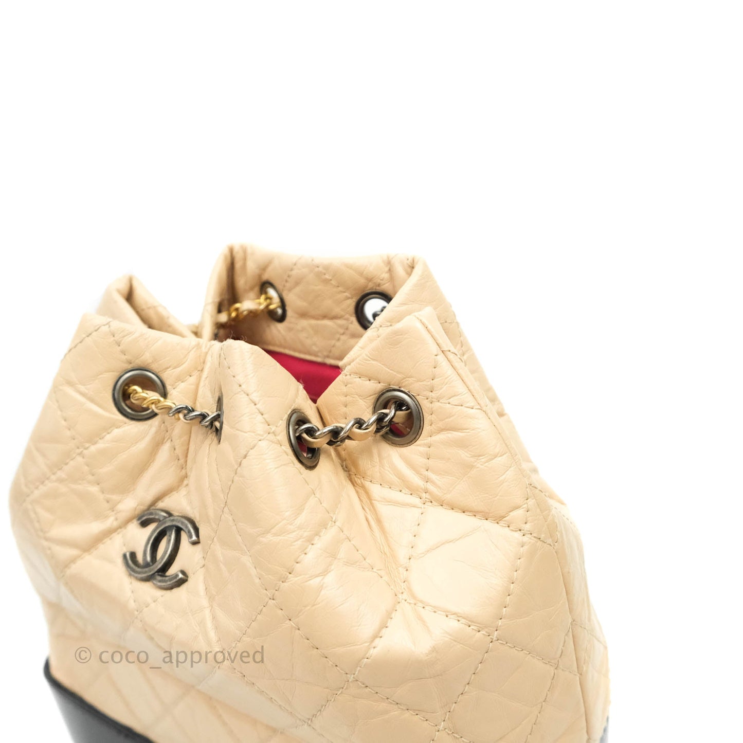 Chanel Small Gabrielle Backpack Beige Black Aged Calfskin