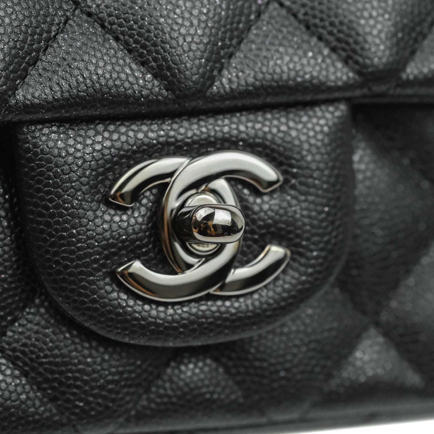 Chanel Quilted Mini Rectangular Iridescent Black Caviar Gun Metal 18C