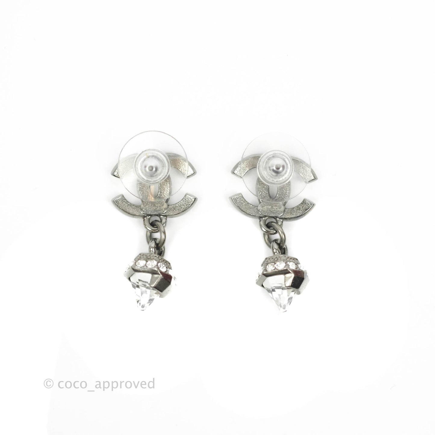 Chanel Crystal CC Drop Earrings Black Tone 19B