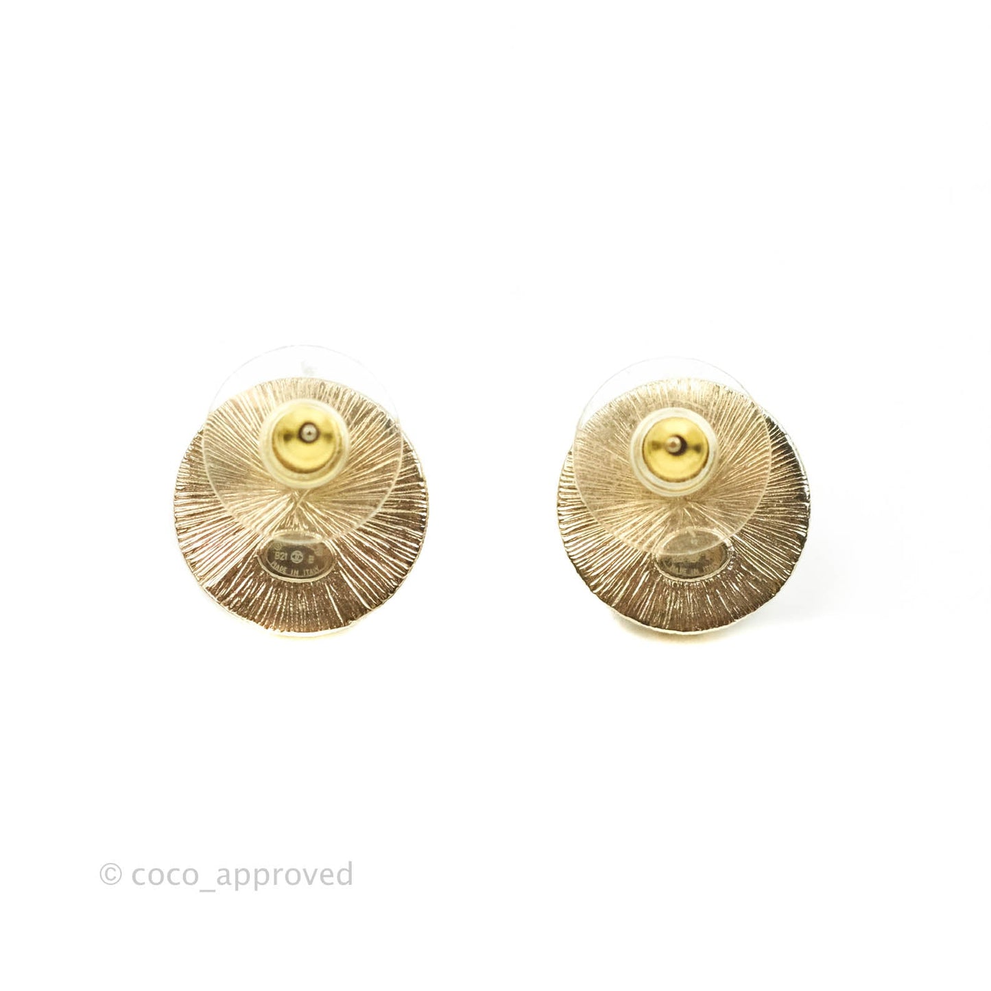 Chanel CC Pearl Crystal Round Earrings Gold Tone 21B