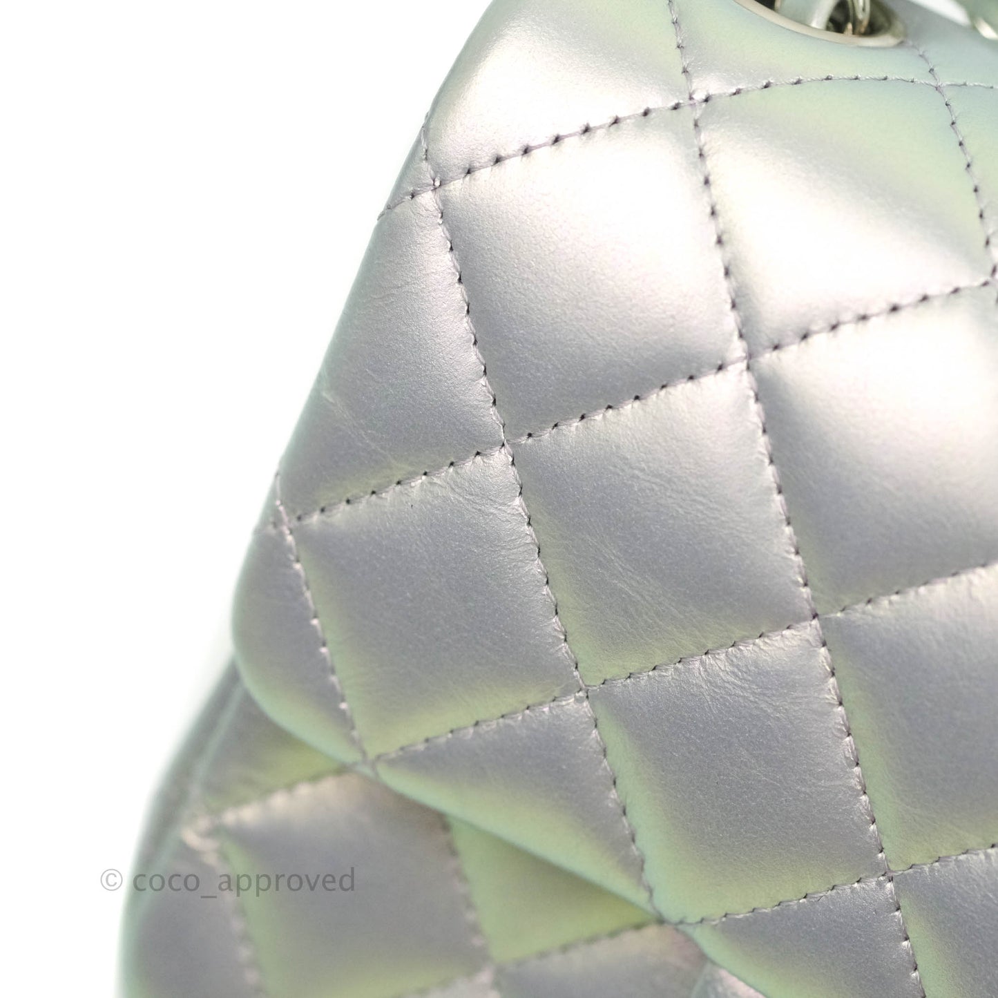 Chanel Mini Square Quilted Iridescent White Lilac Silver Hardware