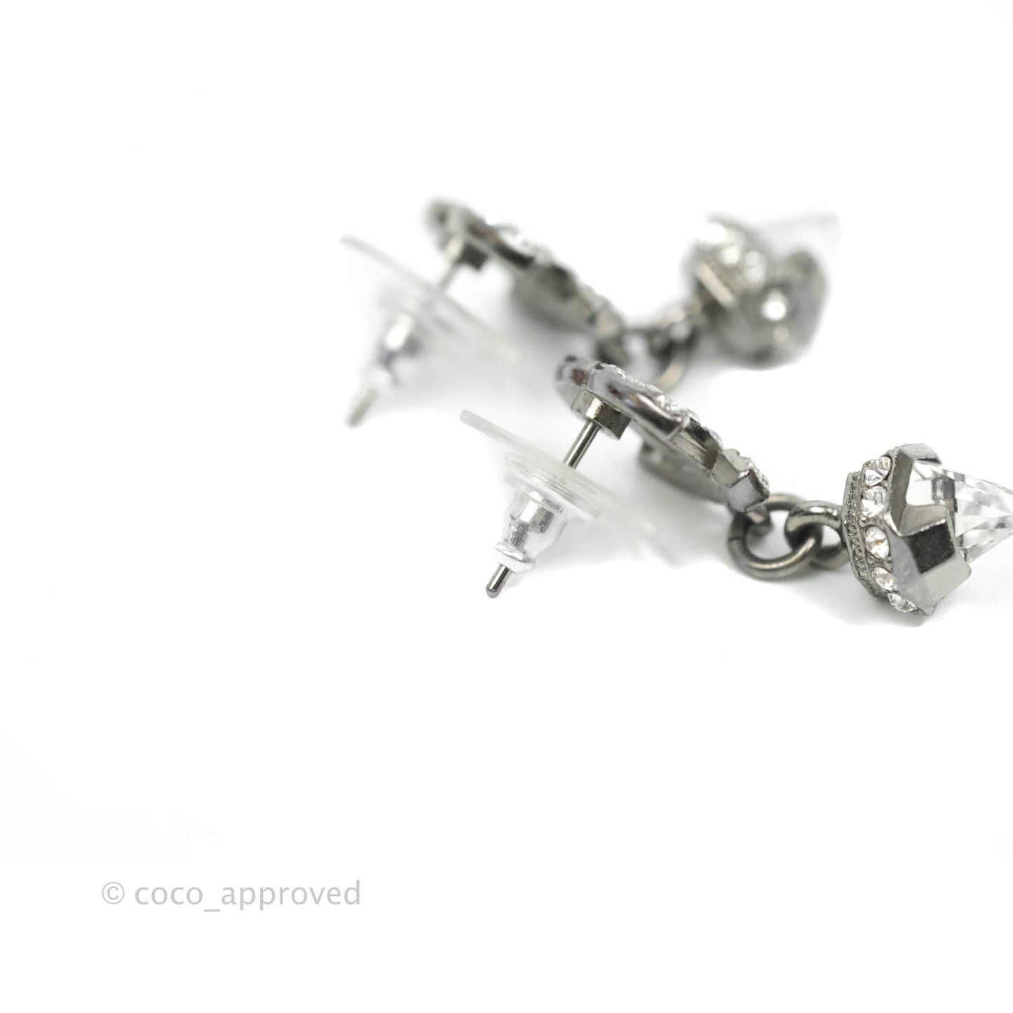 Chanel Crystal CC Drop Earrings Black Tone 19B
