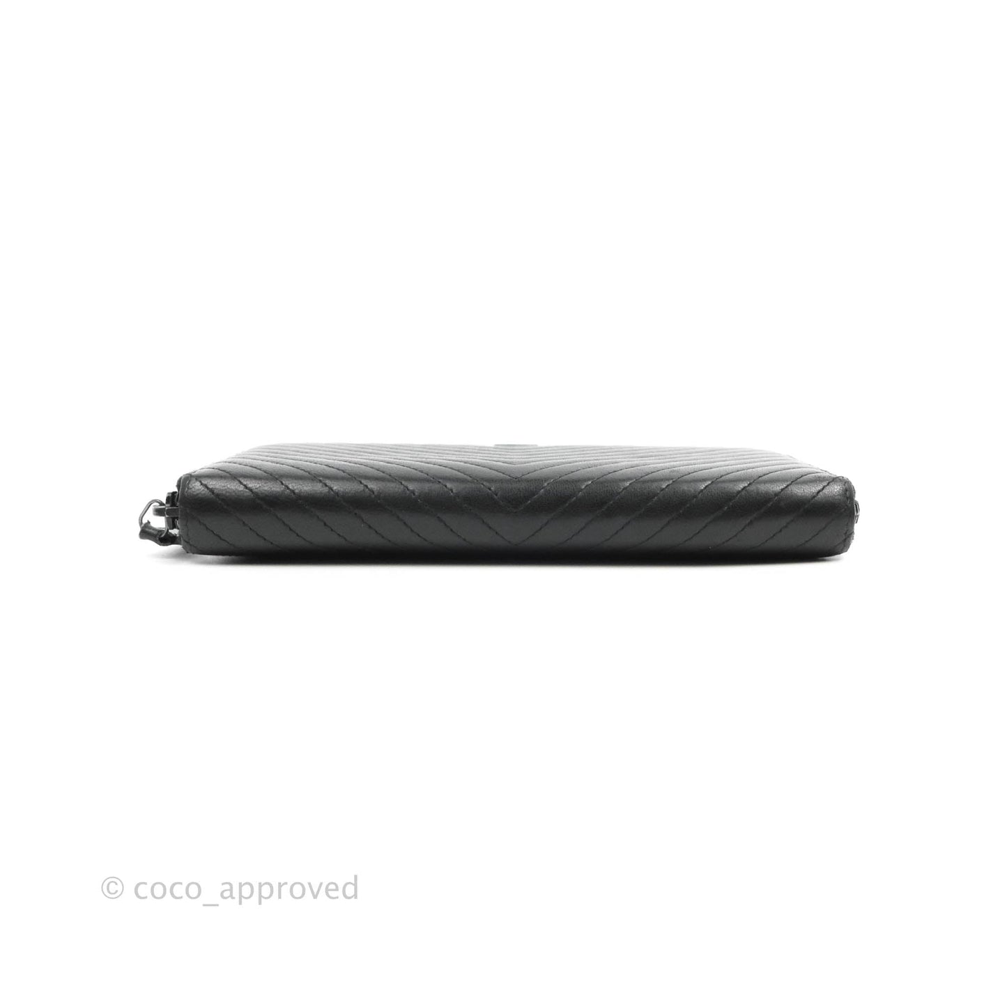 Chanel Chevron Zipped Around Long Wallet All Black Lambskin