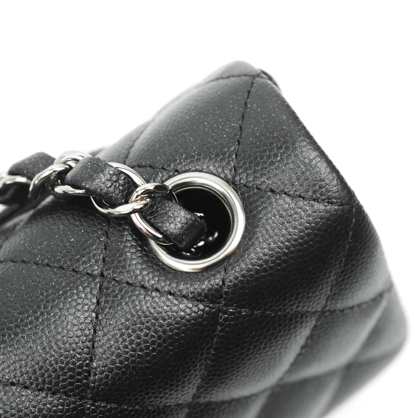 Chanel Quilted Mini Rectangular Iridescent Black Caviar Gun Metal 18C