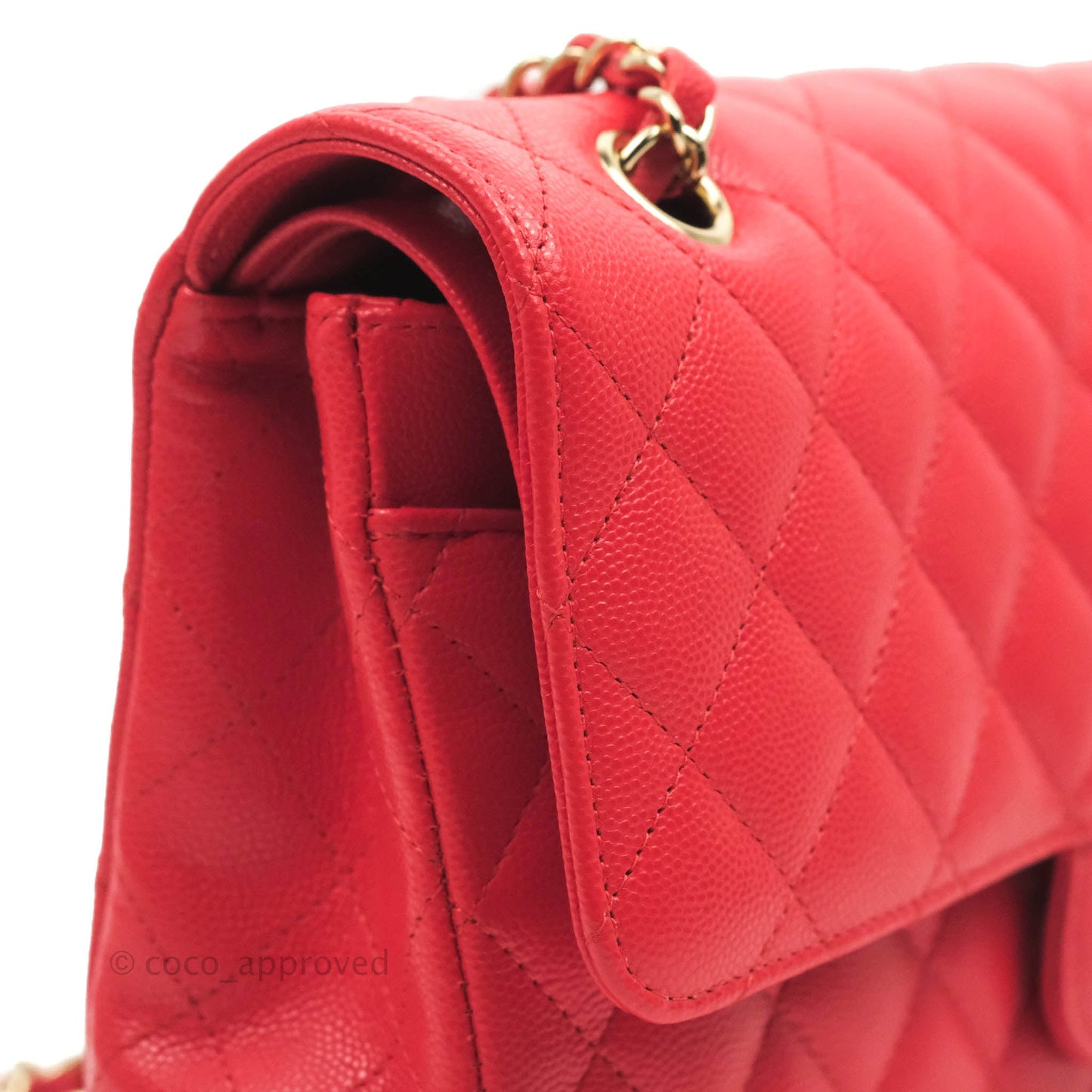 Chanel Classic M/L Medium Double Flap Chilli Red Caviar Gold Hardware 19C