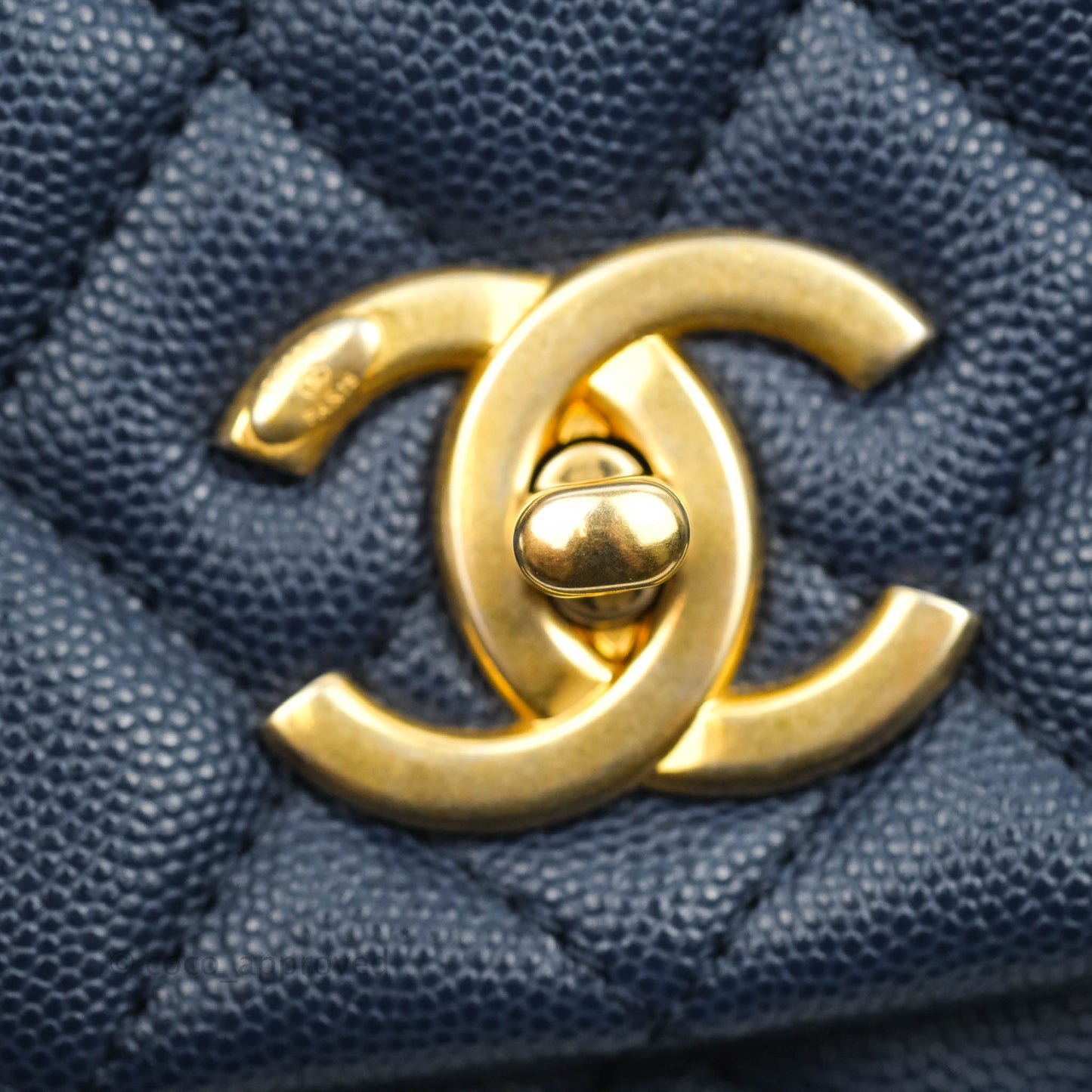 Chanel Medium (Small) Coco Handle Quilted Navy Caviar Lizard Handle Gold Hardware