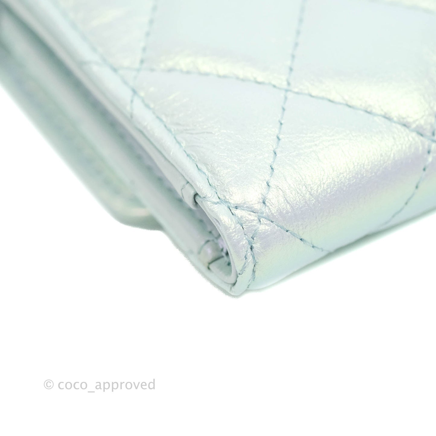 Chanel Classic Short Flap Wallet Iridescent Light Blue Calfskin Silver Hardware 21K