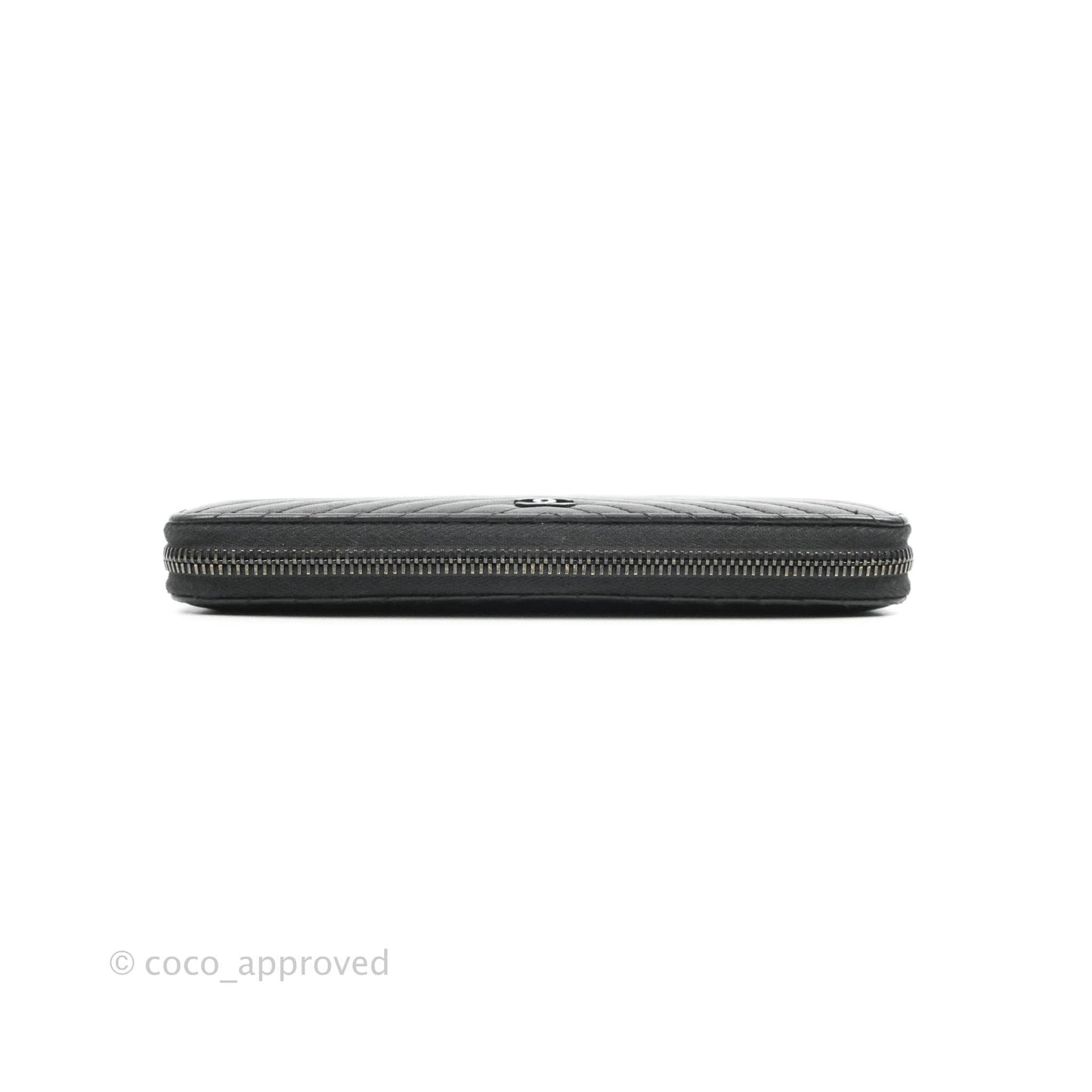Chanel Chevron Zipped Around Long Wallet All Black Lambskin