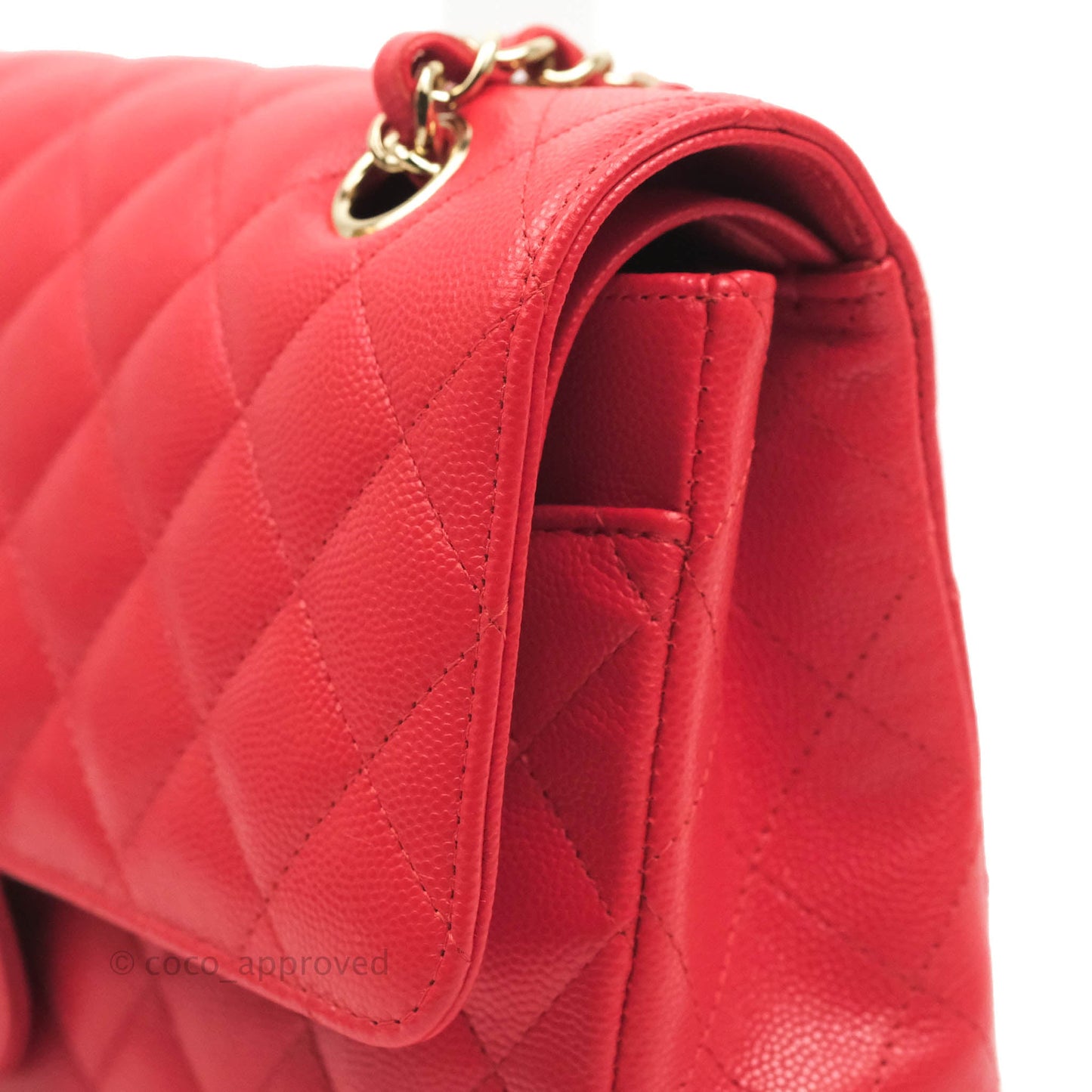 Chanel Classic M/L Medium Double Flap Chilli Red Caviar Gold Hardware 19C