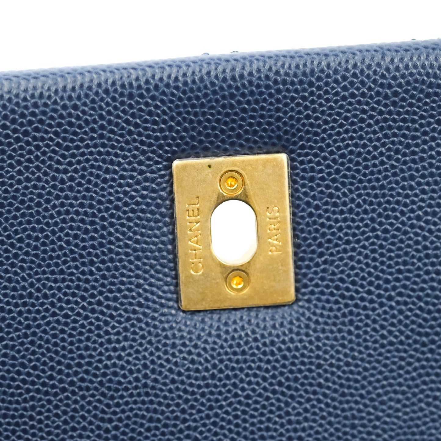Chanel Medium (Small) Coco Handle Quilted Navy Caviar Lizard Handle Gold Hardware