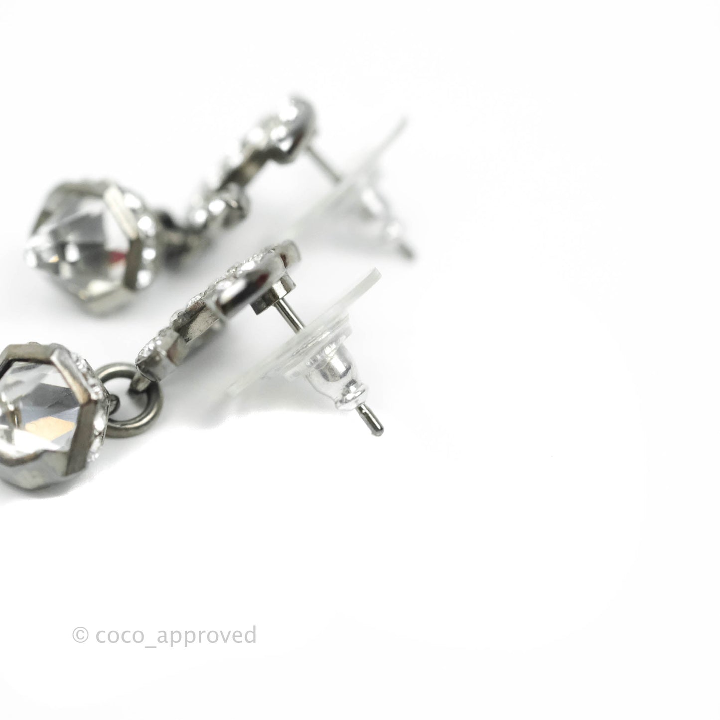 Chanel Crystal CC Drop Earrings Black Tone 19B