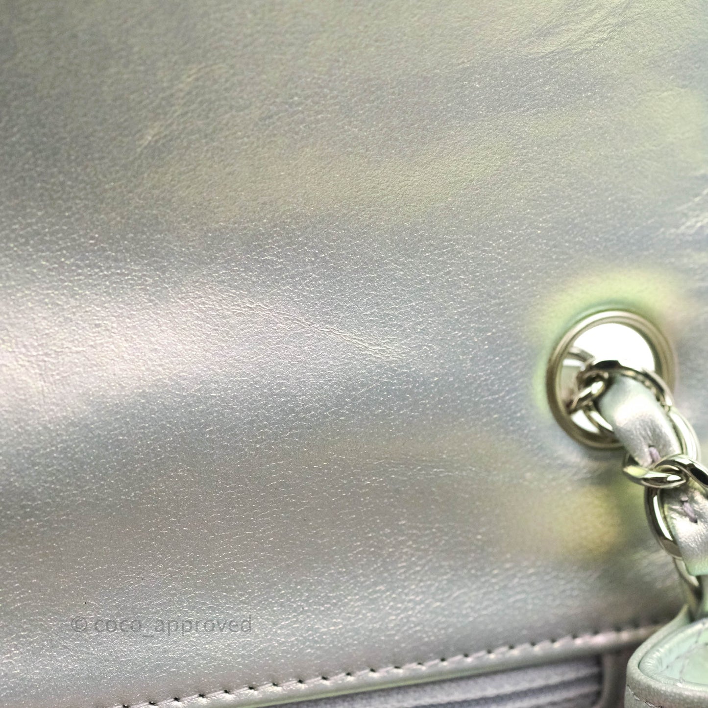 Chanel Mini Square Quilted Iridescent White Lilac Silver Hardware