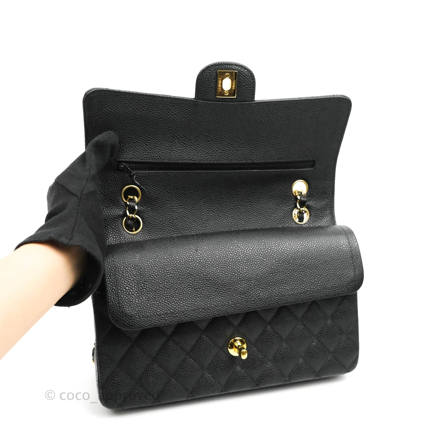 Chanel Classic M/L Medium Double Flap Black Caviar Gold Hardware