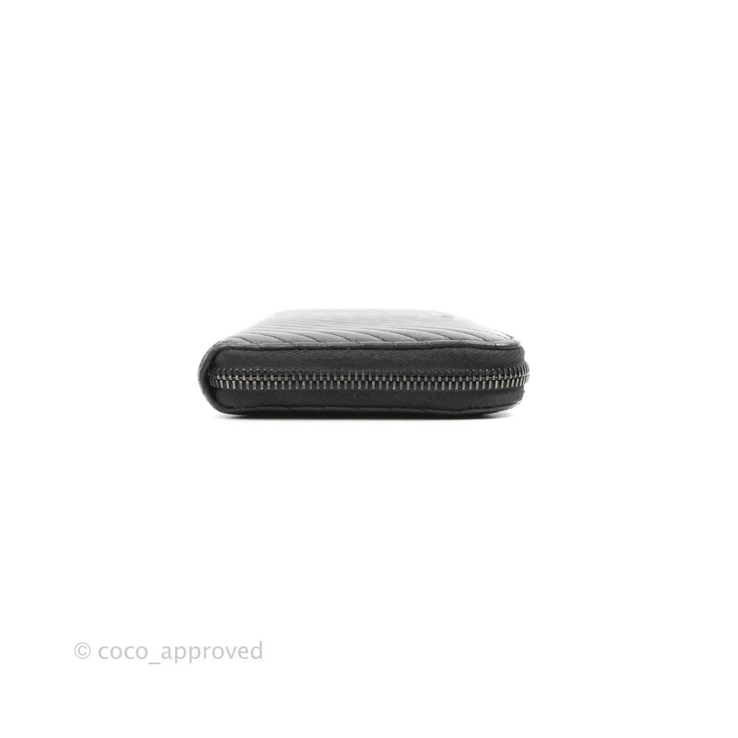 Chanel Chevron Zipped Around Long Wallet All Black Lambskin