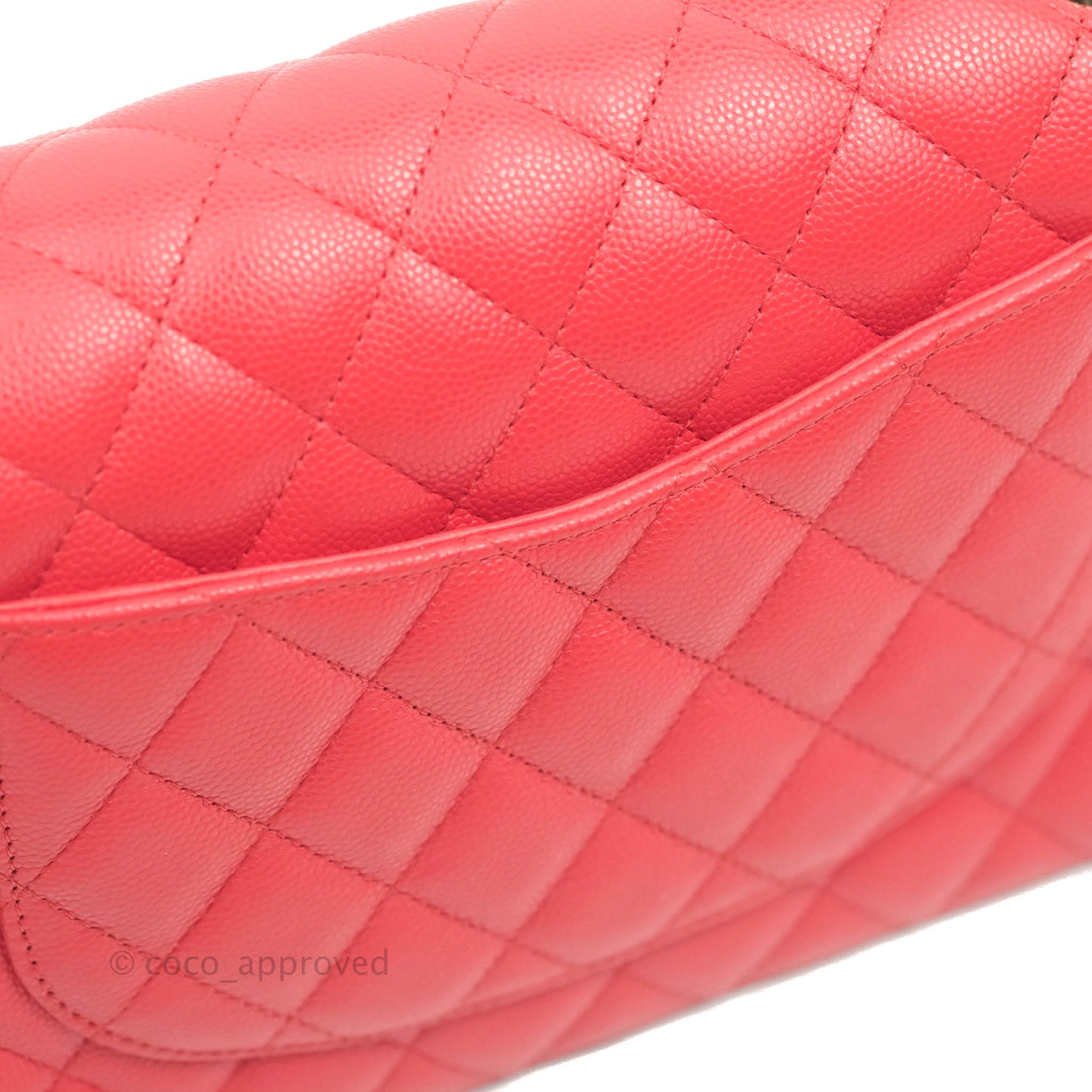 Chanel Classic M/L Medium Double Flap Chilli Red Caviar Gold Hardware 19C