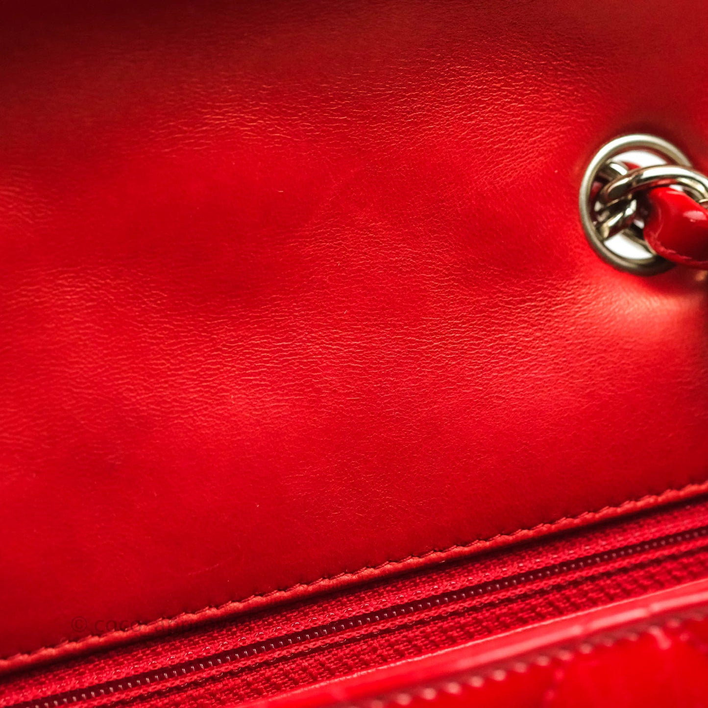 Chanel Quilted Jumbo Red Patent Silver Hardware 10C