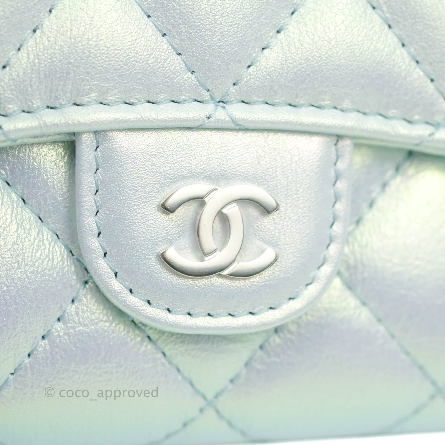 Chanel Classic Short Flap Wallet Iridescent Light Blue Calfskin Silver Hardware 21K