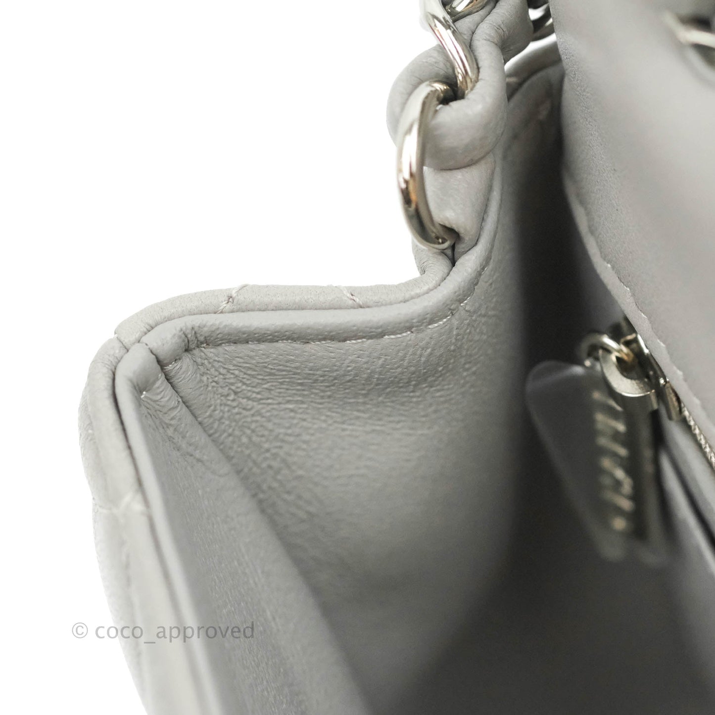 Chanel Quilted Mini Rectangular Grey Lambskin Silver Hardware 21B