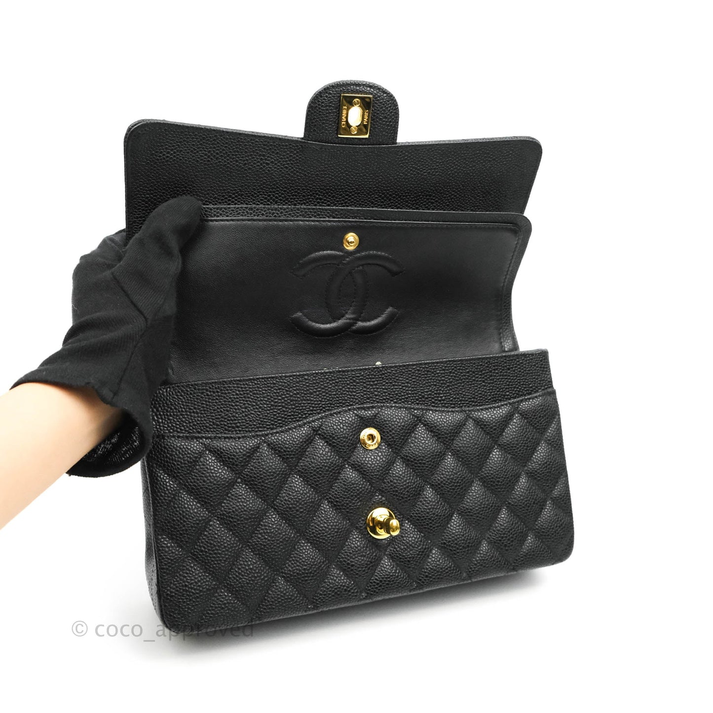 Chanel Classic M/L Medium Double Flap Black Caviar Gold Hardware