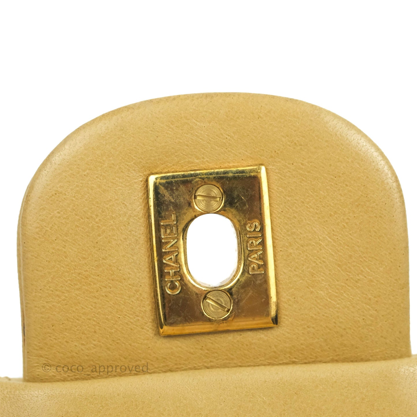 Chanel Vintage Classic M/L Medium Double Flap Bag Beige Lambskin 24K Gold Hardware