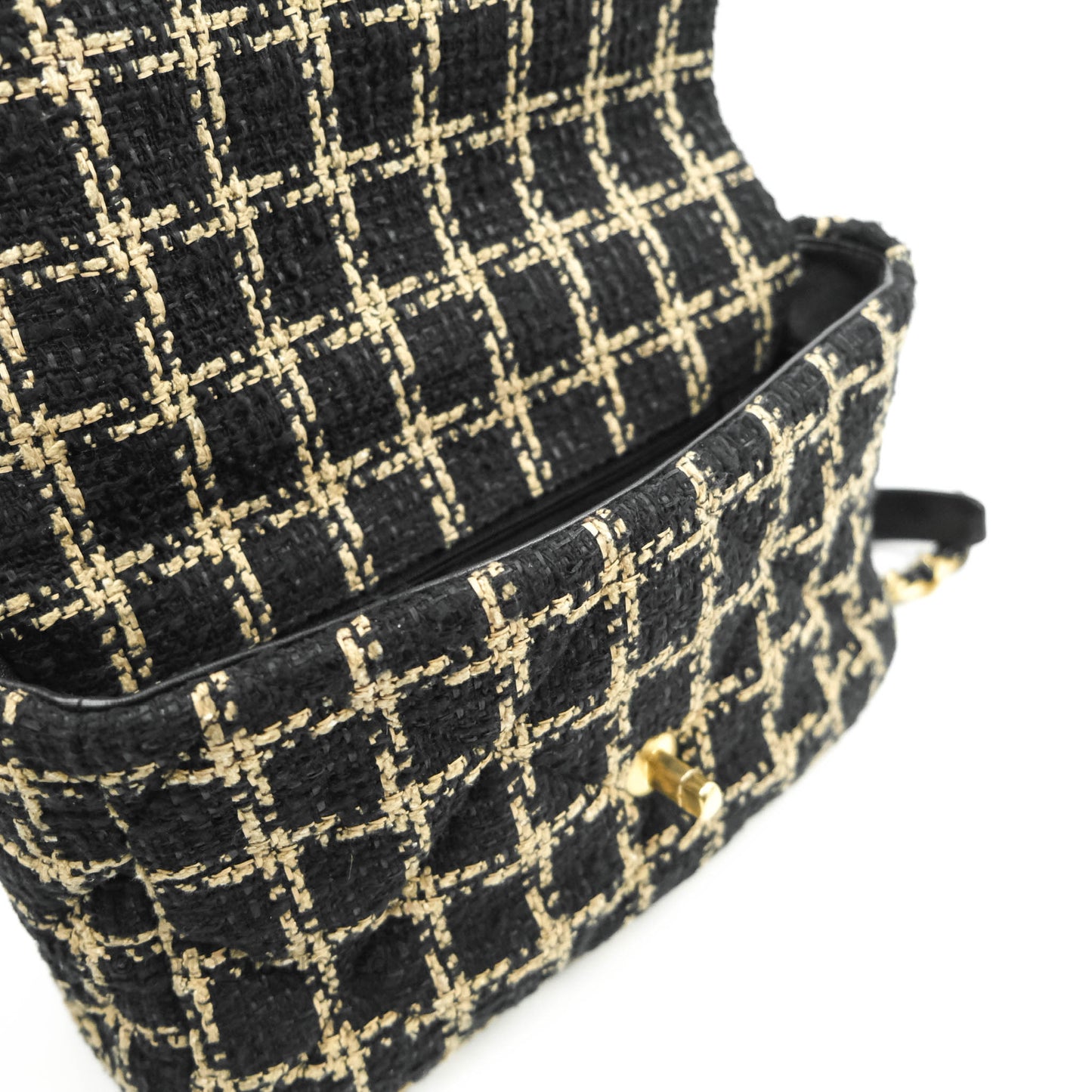 Chanel 19 Medium Beige Black Tweed Mixed Hardware