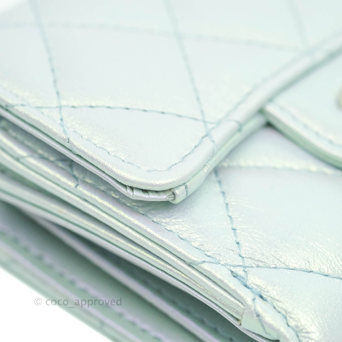 Chanel Classic Short Flap Wallet Iridescent Light Blue Calfskin Silver Hardware 21K