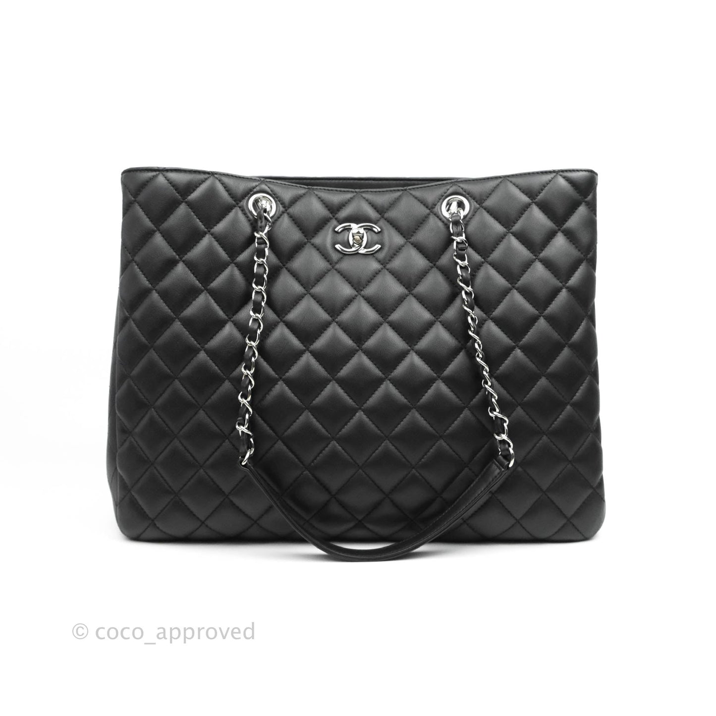 Chanel Classic Quilted Black Calfskin Shopping Bag Silver Hardware