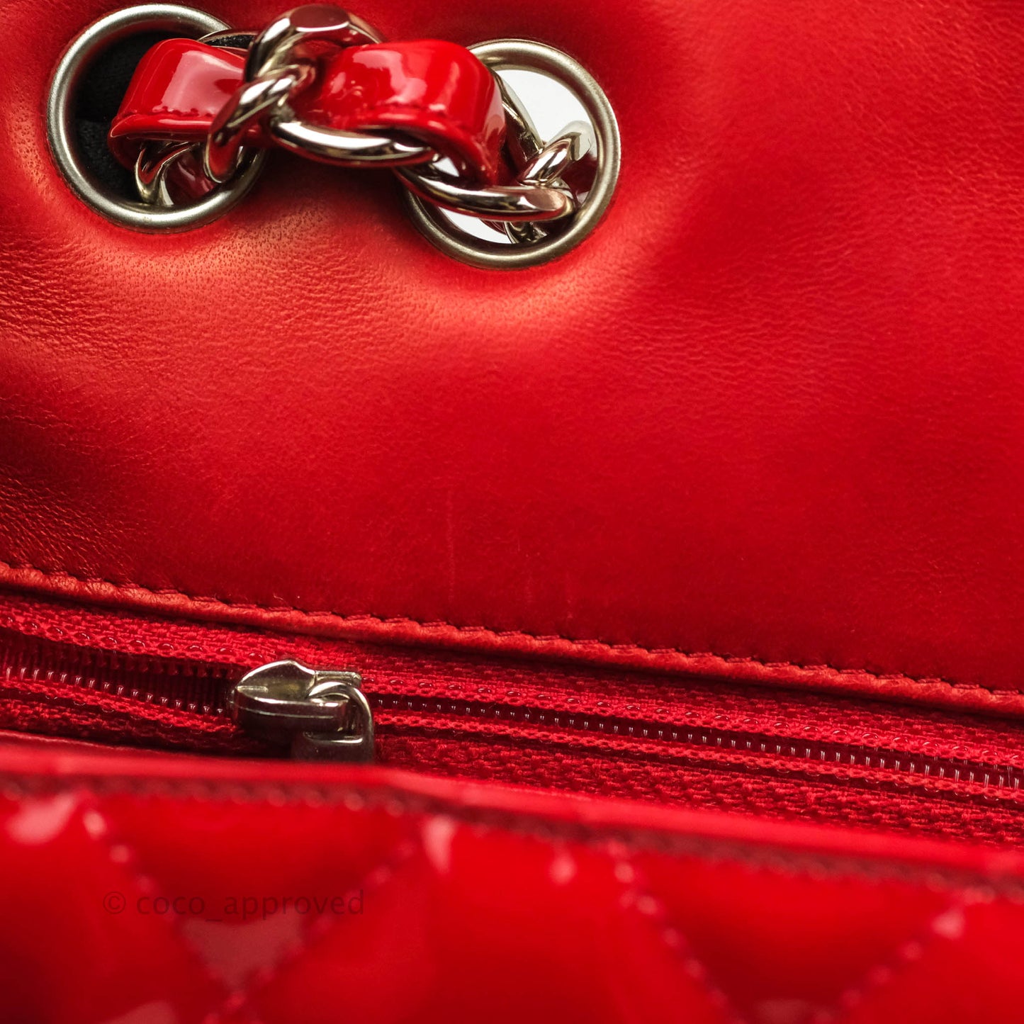 Chanel Quilted Jumbo Red Patent Silver Hardware 10C