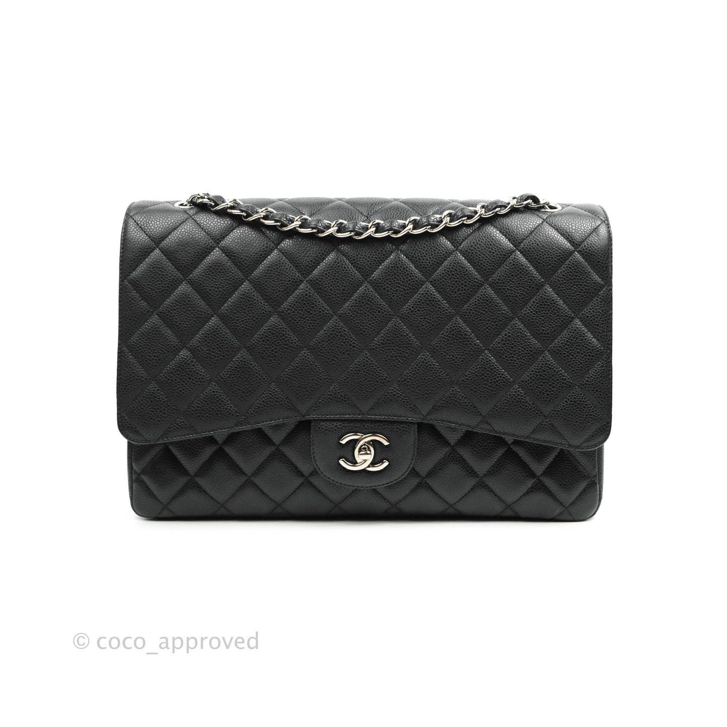 Chanel Single Flap Maxi Caviar Black Silver Hardware