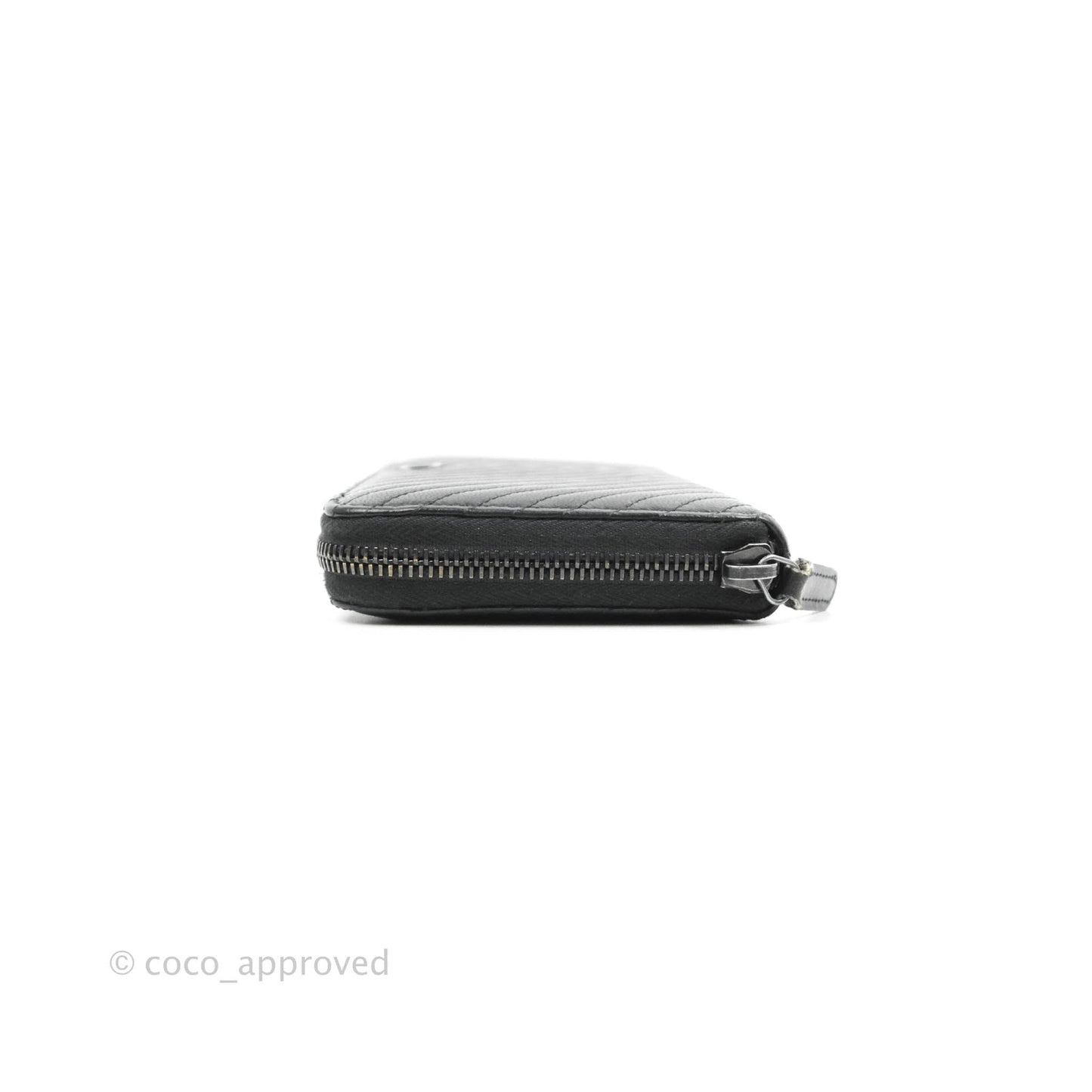 Chanel Chevron Zipped Around Long Wallet All Black Lambskin