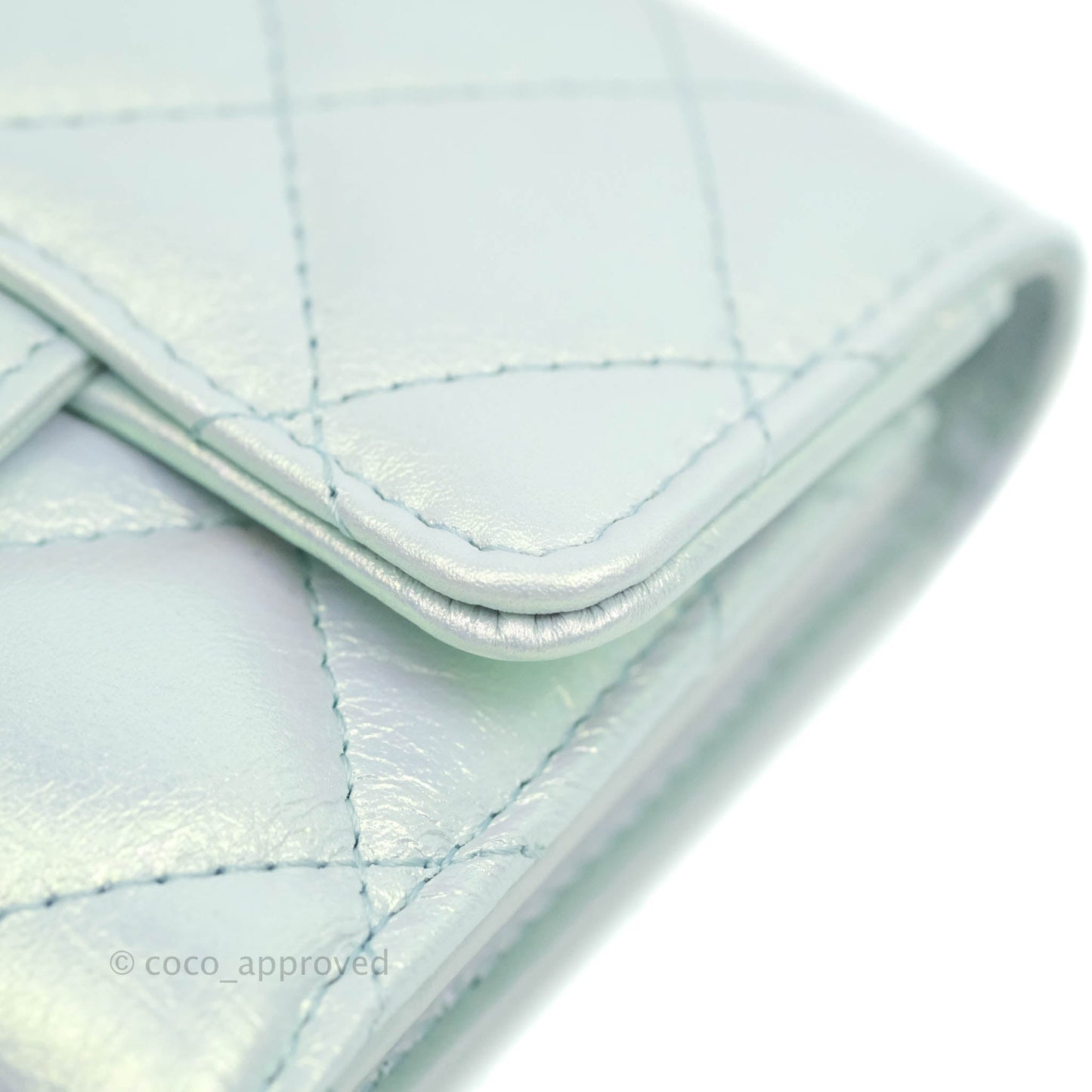 Chanel Classic Short Flap Wallet Iridescent Light Blue Calfskin Silver Hardware 21K