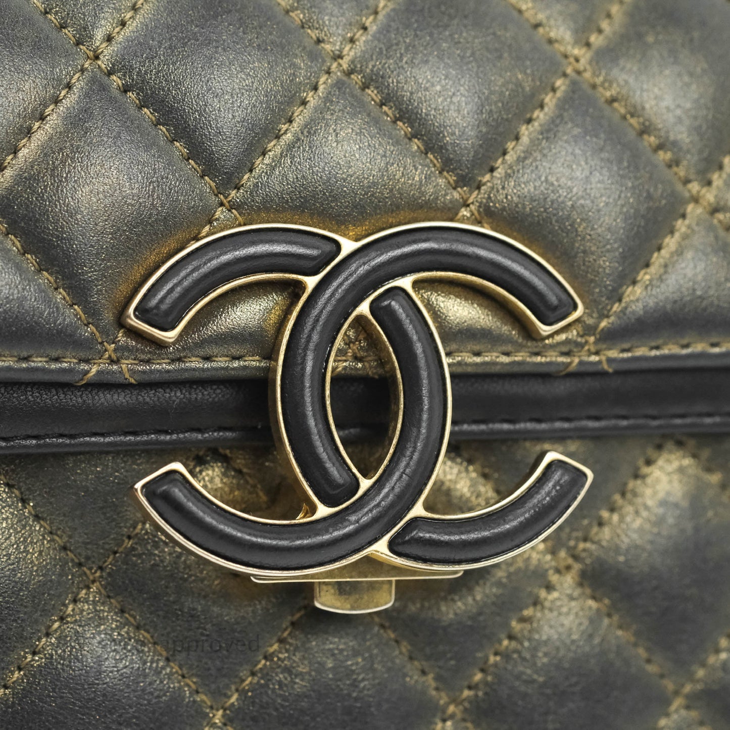 Chanel Small Enamel CC Flap Bag Quilted Iridescent Grey Lambskin Aged Gold Hardware