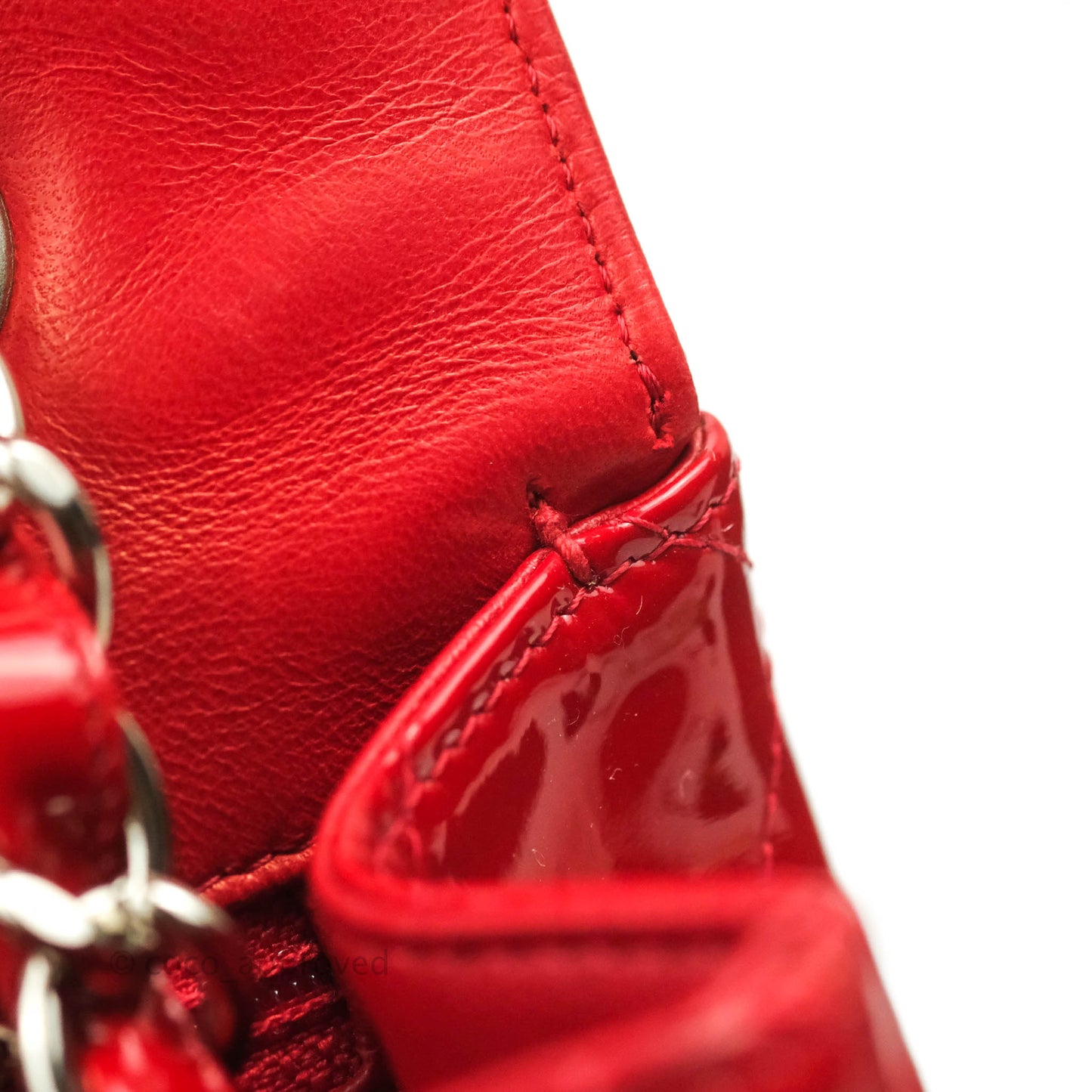 Chanel Quilted Jumbo Red Patent Silver Hardware 10C