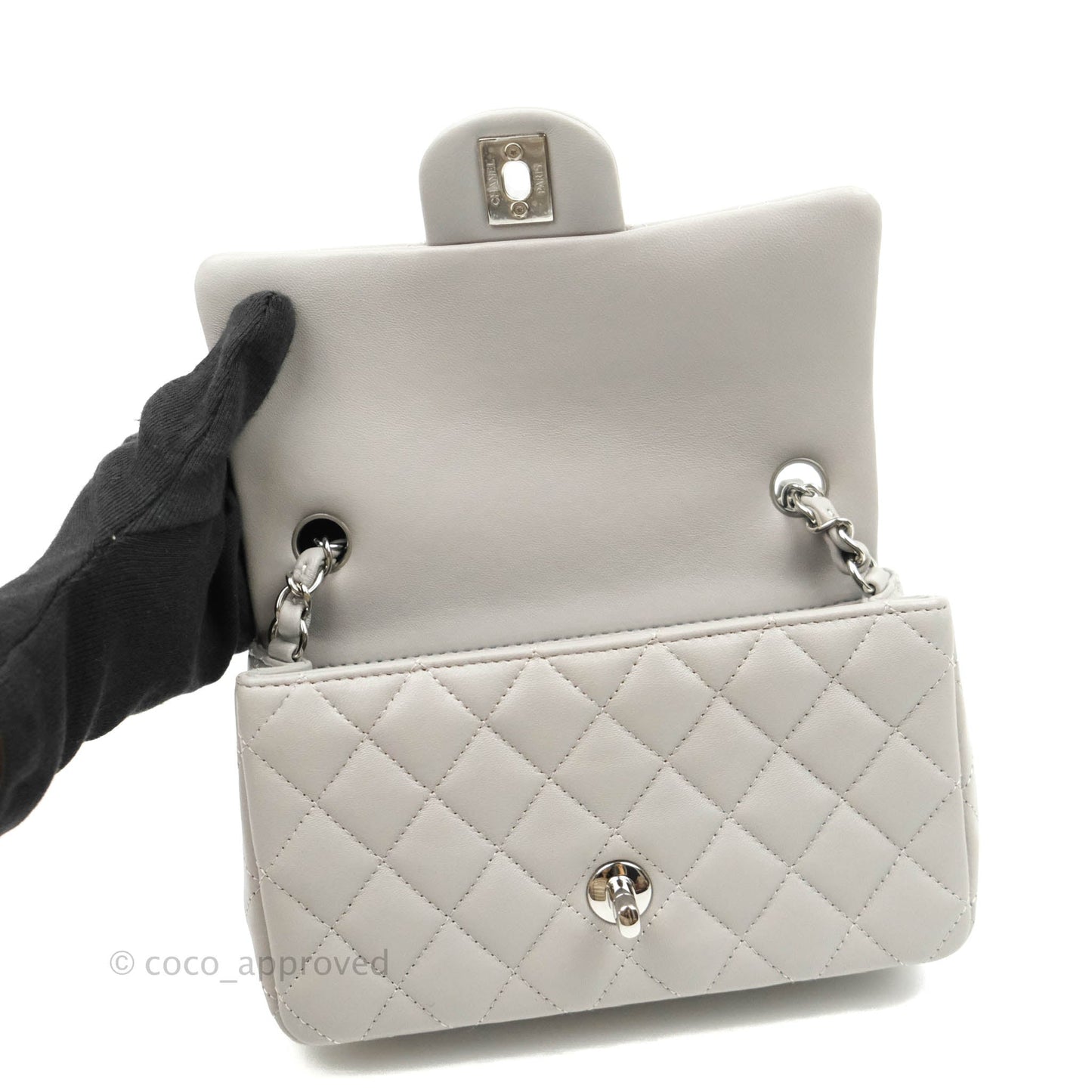 Chanel Quilted Mini Rectangular Grey Lambskin Silver Hardware 21B