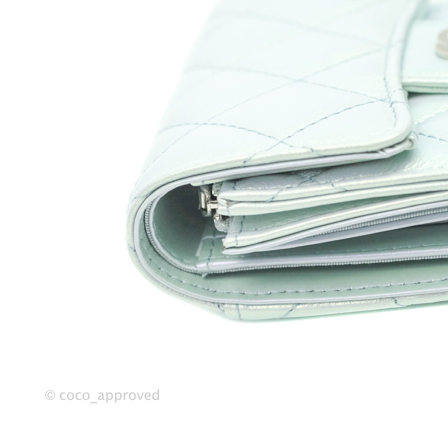 Chanel Classic Short Flap Wallet Iridescent Light Blue Calfskin Silver Hardware 21K