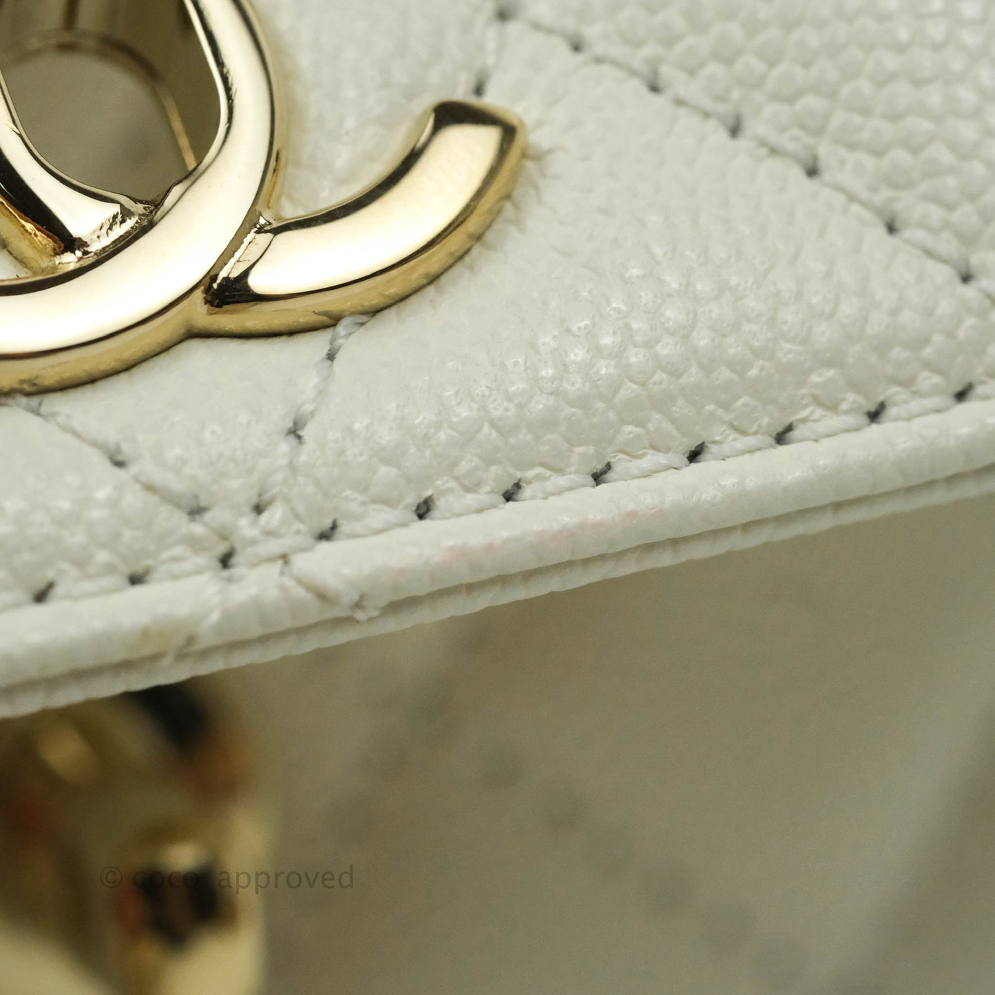 Chanel Small (Mini) Quilted Coco Handle White Caviar Gold Hardware