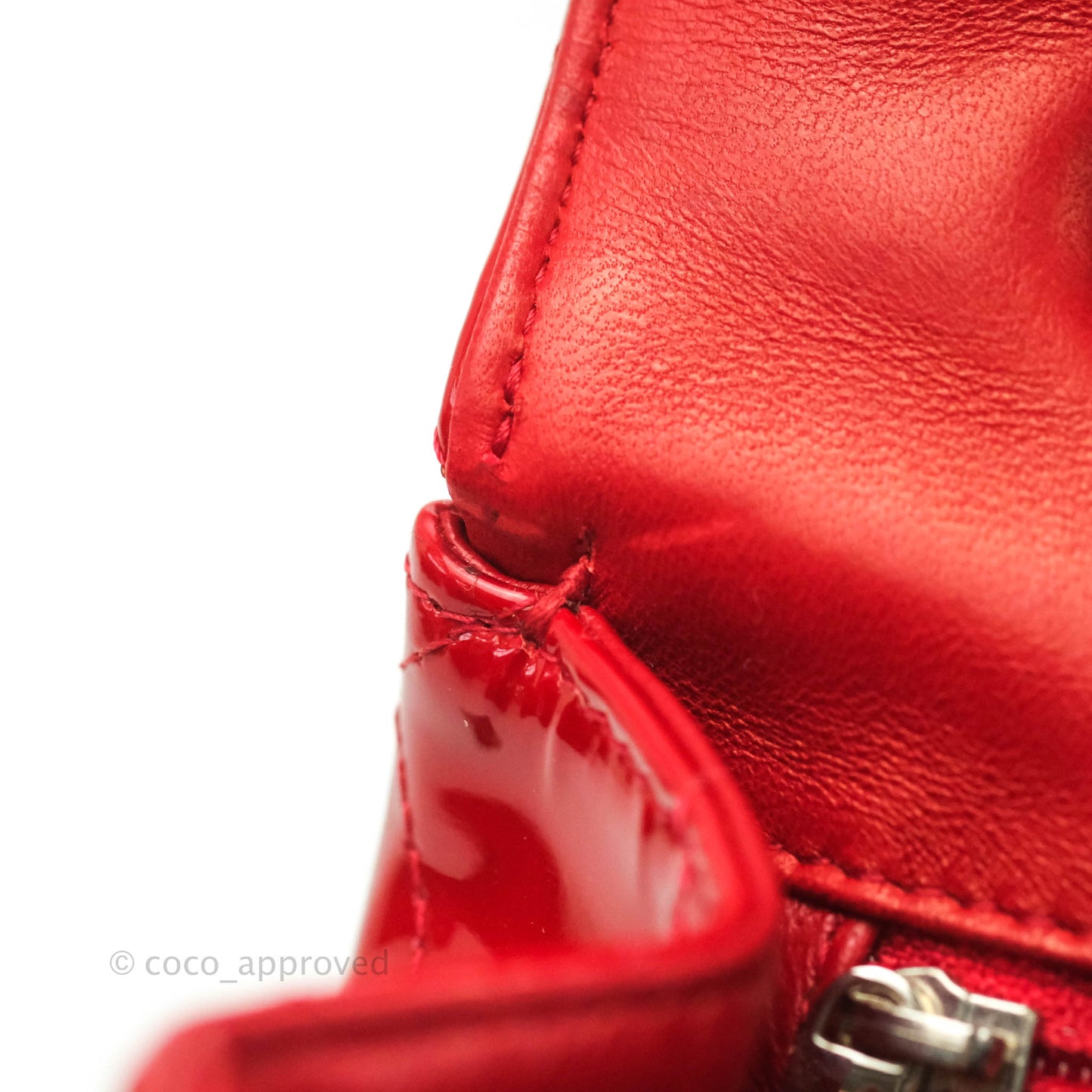 Chanel Quilted Jumbo Red Patent Silver Hardware 10C