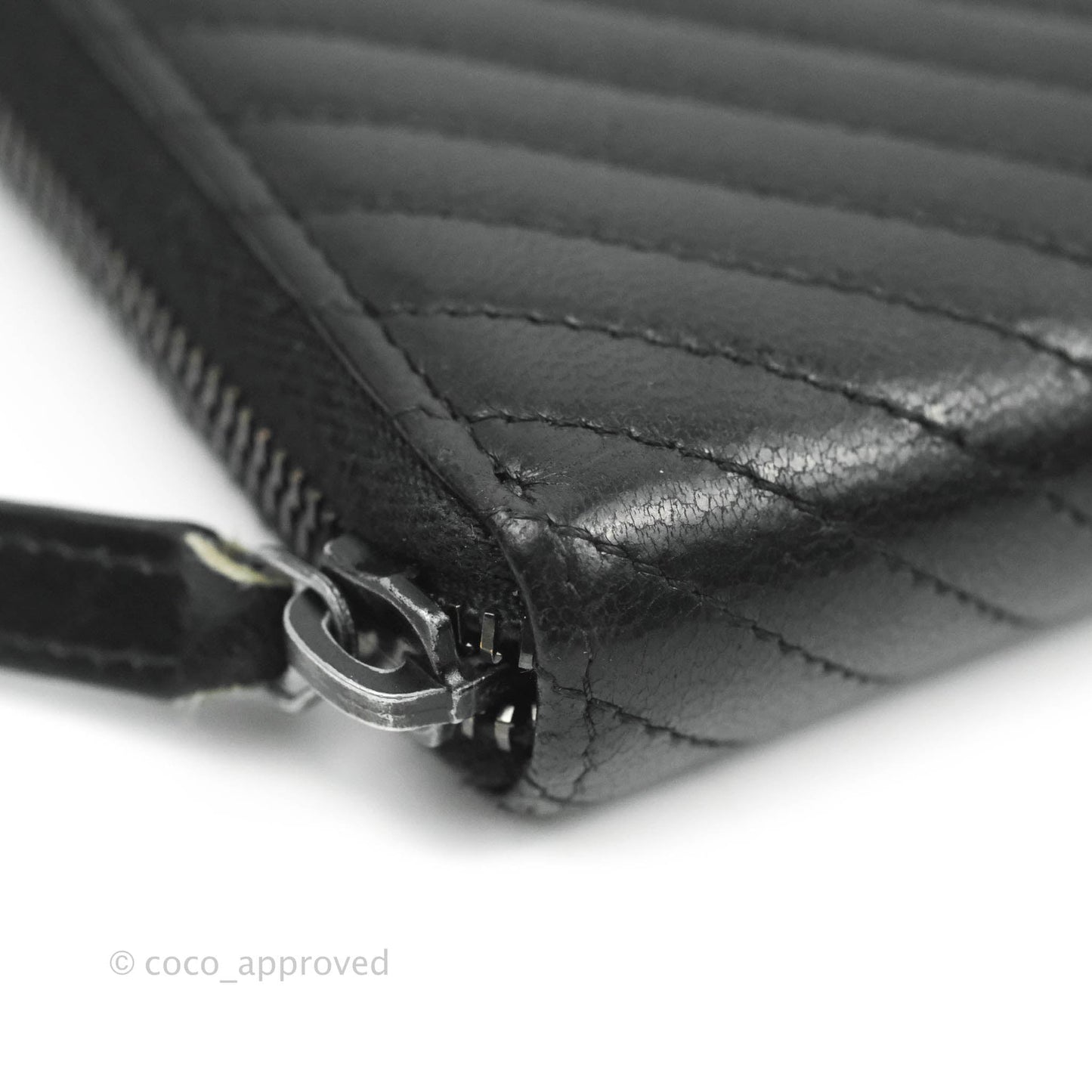 Chanel Chevron Zipped Around Long Wallet All Black Lambskin