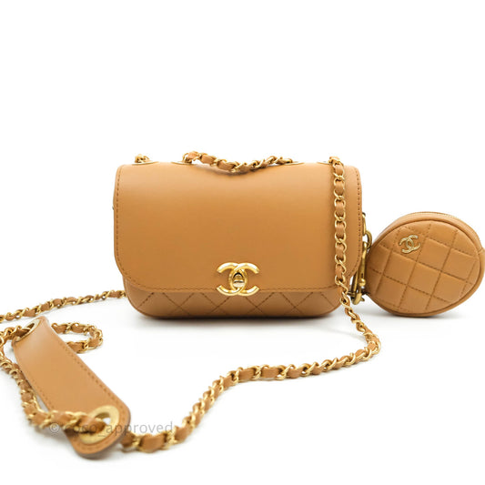 Chanel Quilted Flap With Coin Purse Caramel Calfskin Aged Gold Hardware 19K