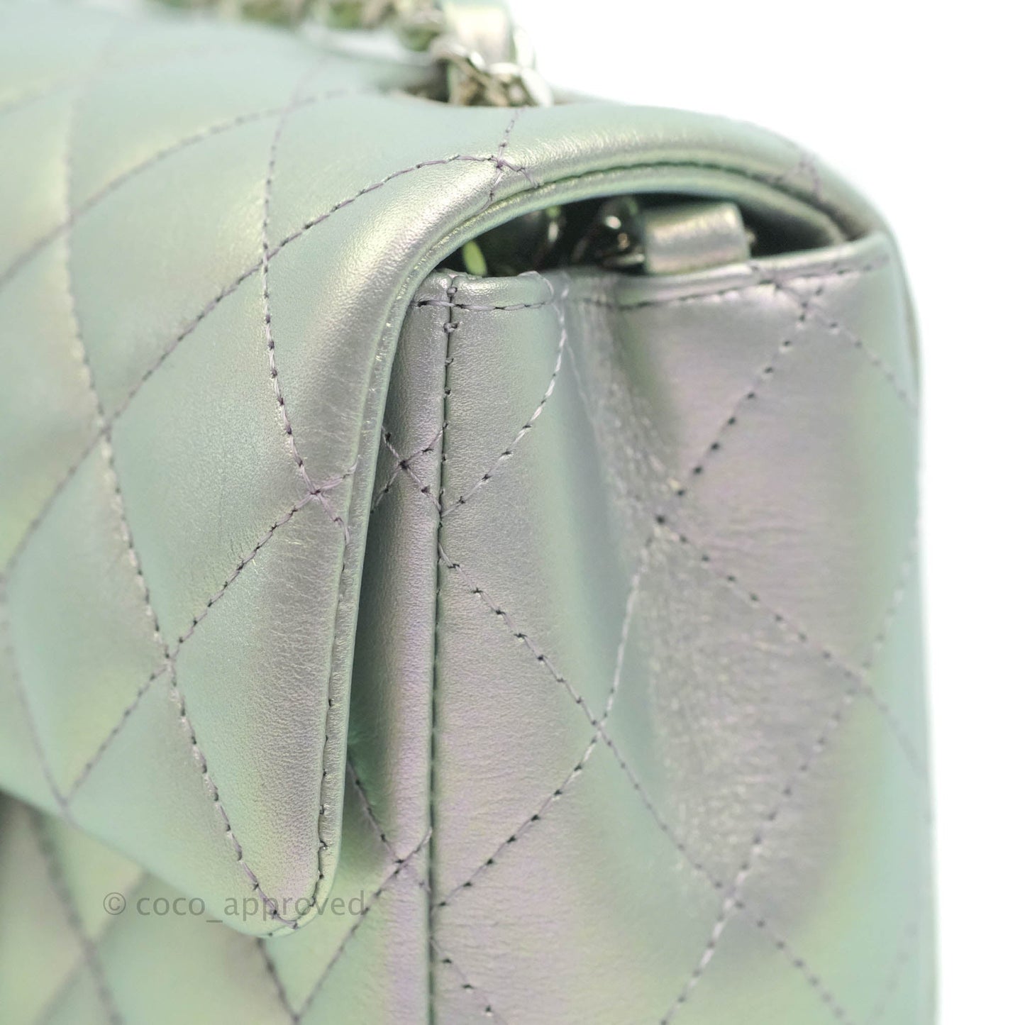 Chanel Quilted Mini Rectangular Iridescent White Lilac Calfskin Silver Hardware
