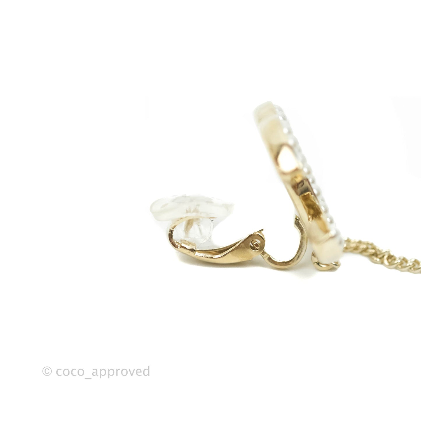 Chanel Pearl CC Clip-on Earrings Gold Tone 21V