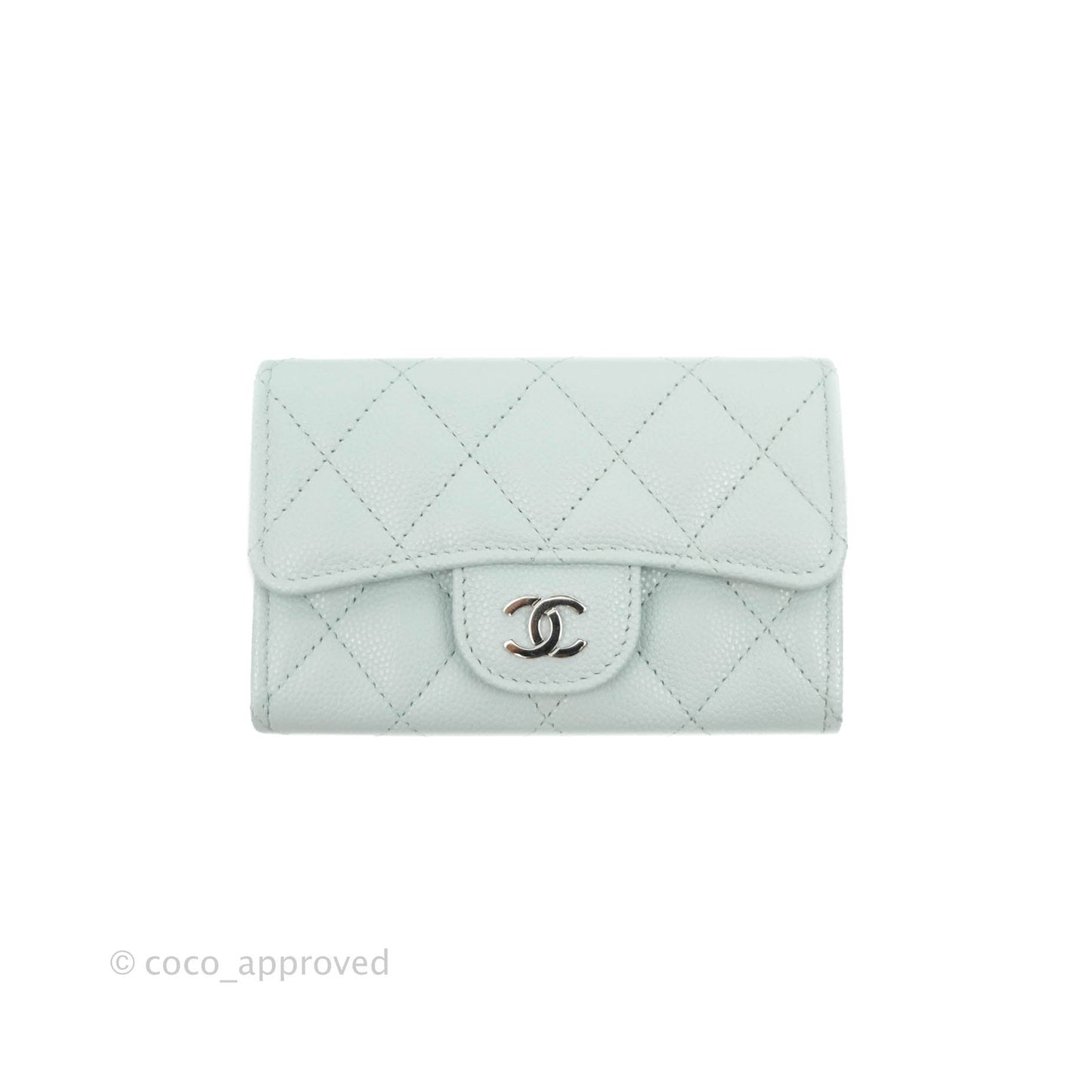 Chanel Quilted Classic Flap Card Holder Pale Mint Caviar Silver Hardware