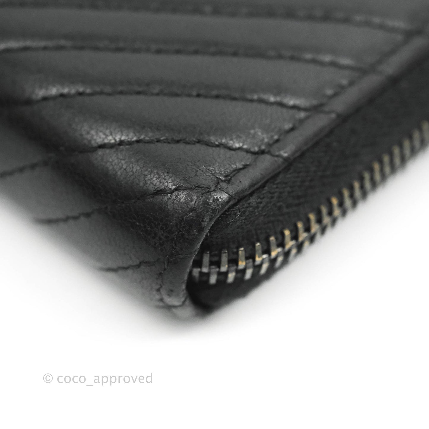 Chanel Chevron Zipped Around Long Wallet All Black Lambskin